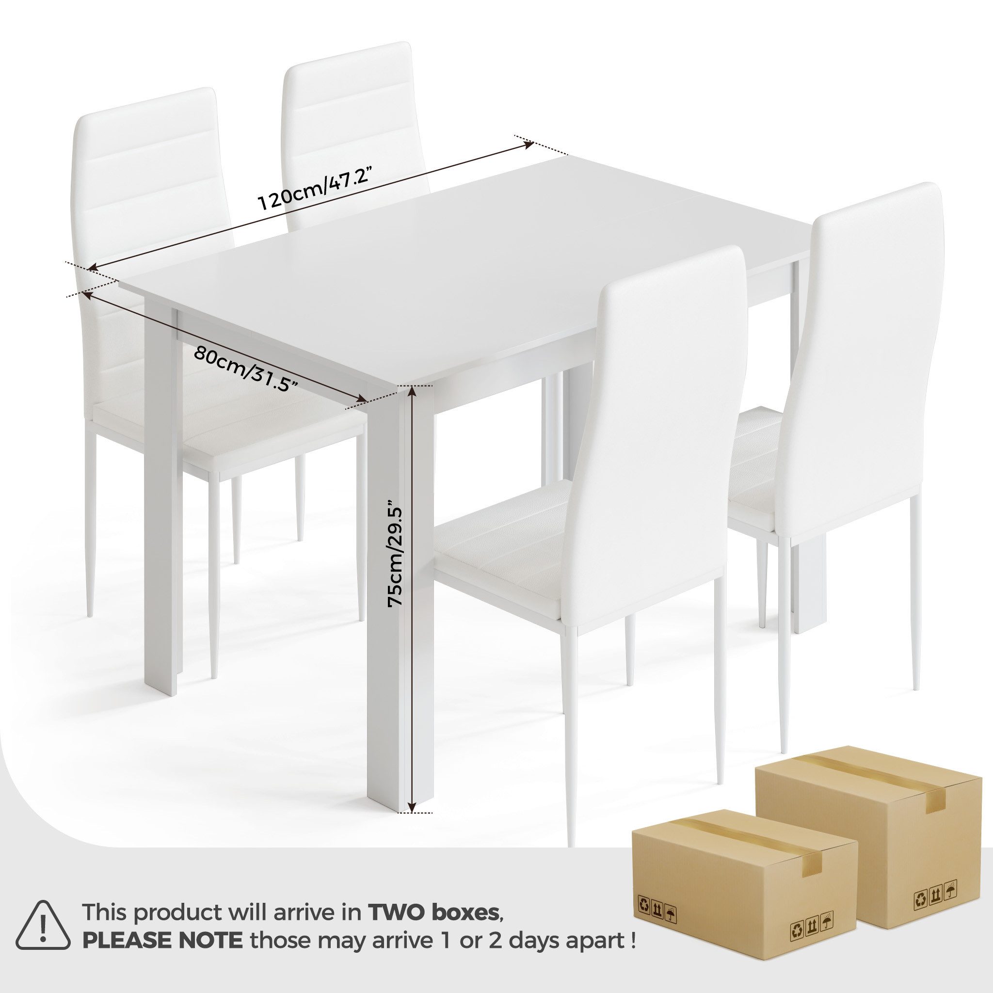 Mondeer Essgruppe Esszimmergruppe (Set, 5-tlg), (1 Tisch + 4 Stühle), Spanplatte & Lederimitat, Zweifarbig, Ergonomisch