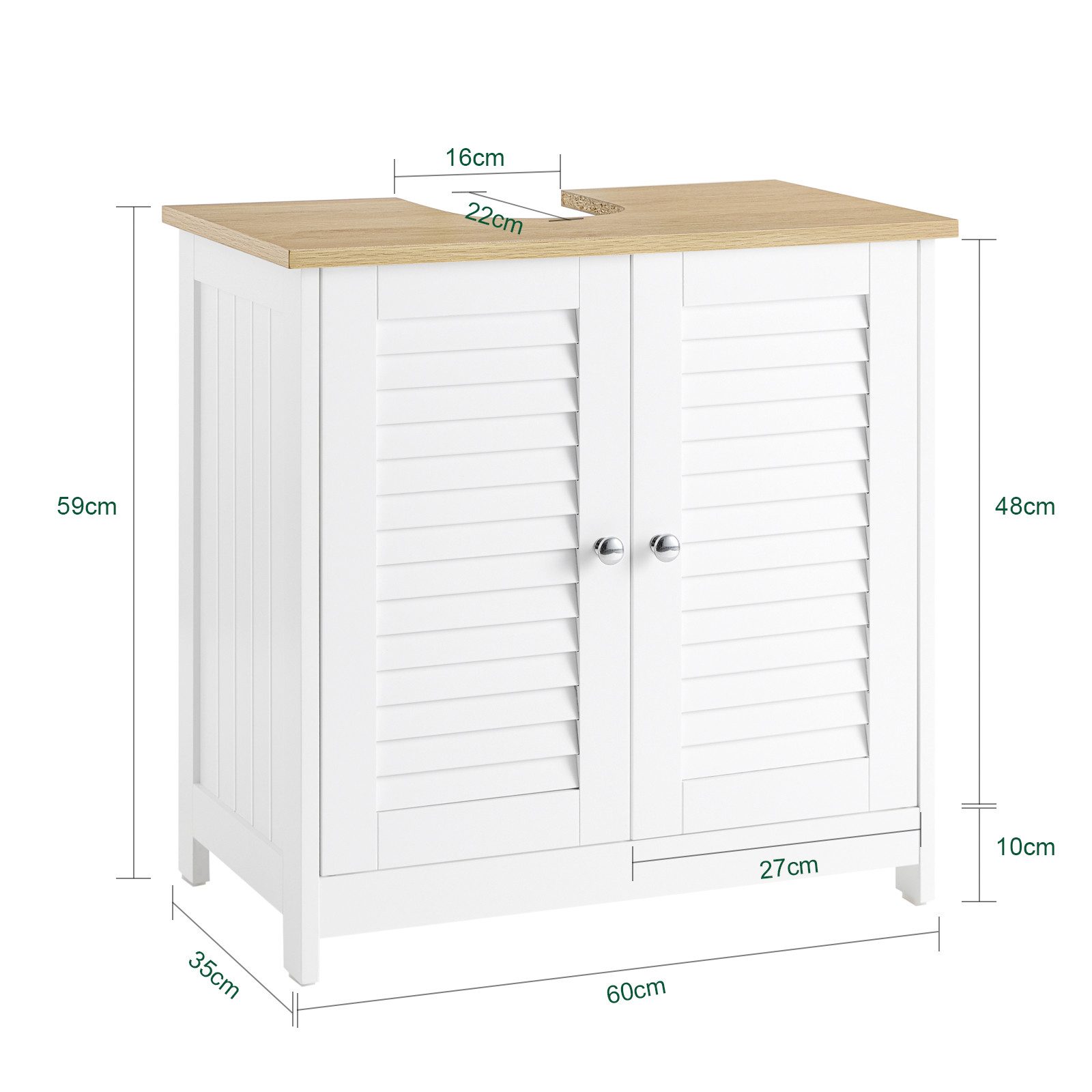 SoBuy Waschbeckenunterschrank FRG237, Waschtischunterschrank mit 2 Türen, verstellbare Ablage Badezimmerschrank Waschbeckenunterschrank Badschrank Unterschrank – Bild 4 von 5