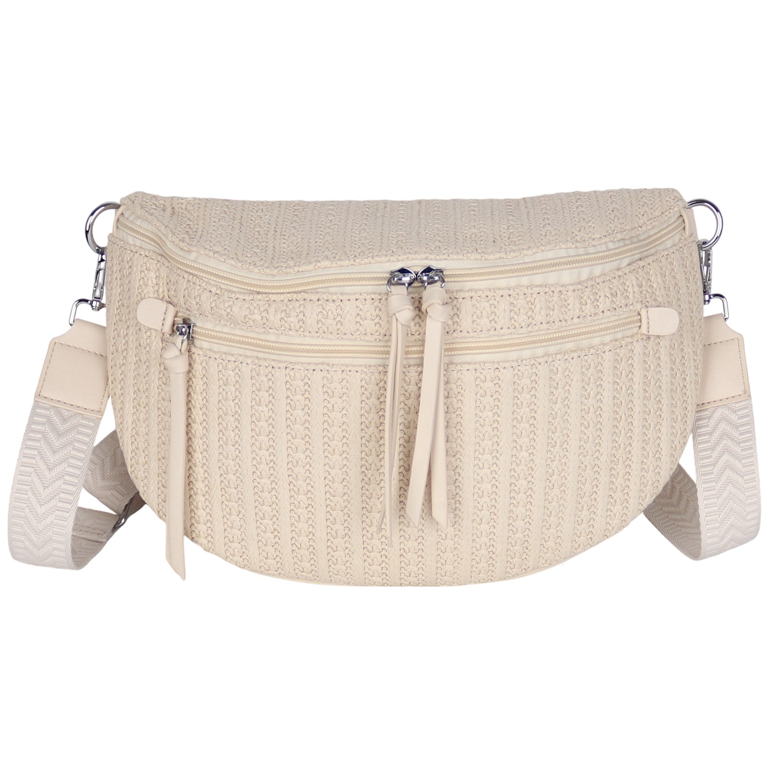MIRROSI Bauchtasche Damen Taschen, Umhängetasche, aus Stroh ca.34x21x7cm (Brusttasche, Schultertasche für jeden Anlass), Crossbody Bag, Bohemian gemusterten & verstellbaren Schulterriemen