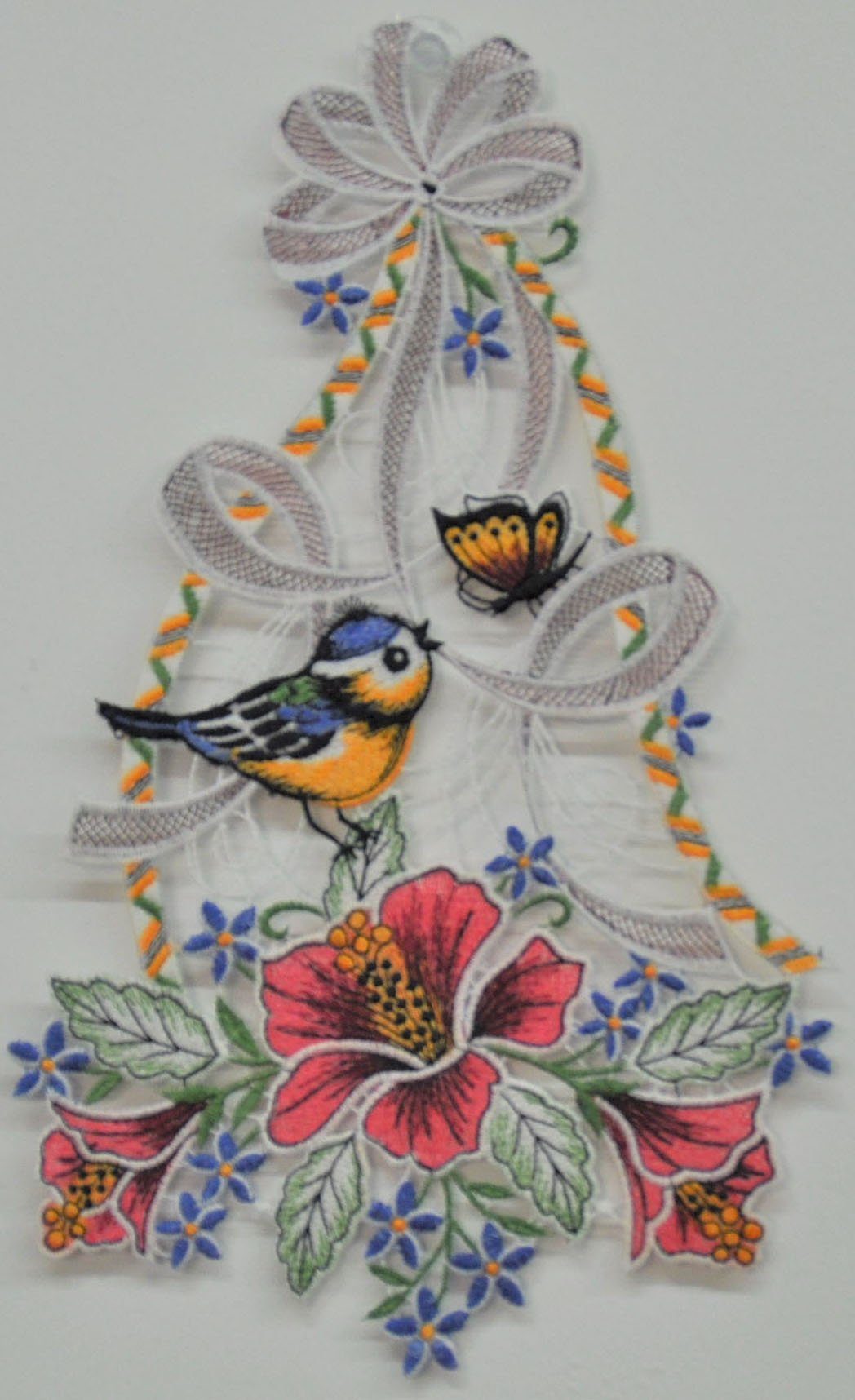Fensterbild Vogel mit Hibiskus