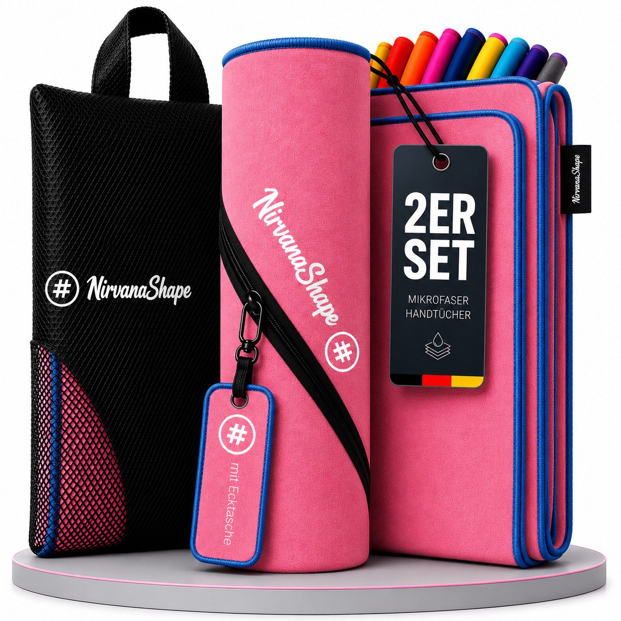 NirvanaShape Reisehandtuch Mikrofaser Handtücher Set, Badehandtuch, Reisehandtuch, Strandtuch, Ecktasche mit Reißverschluss, saugfähig, leicht, schnelltrocknend