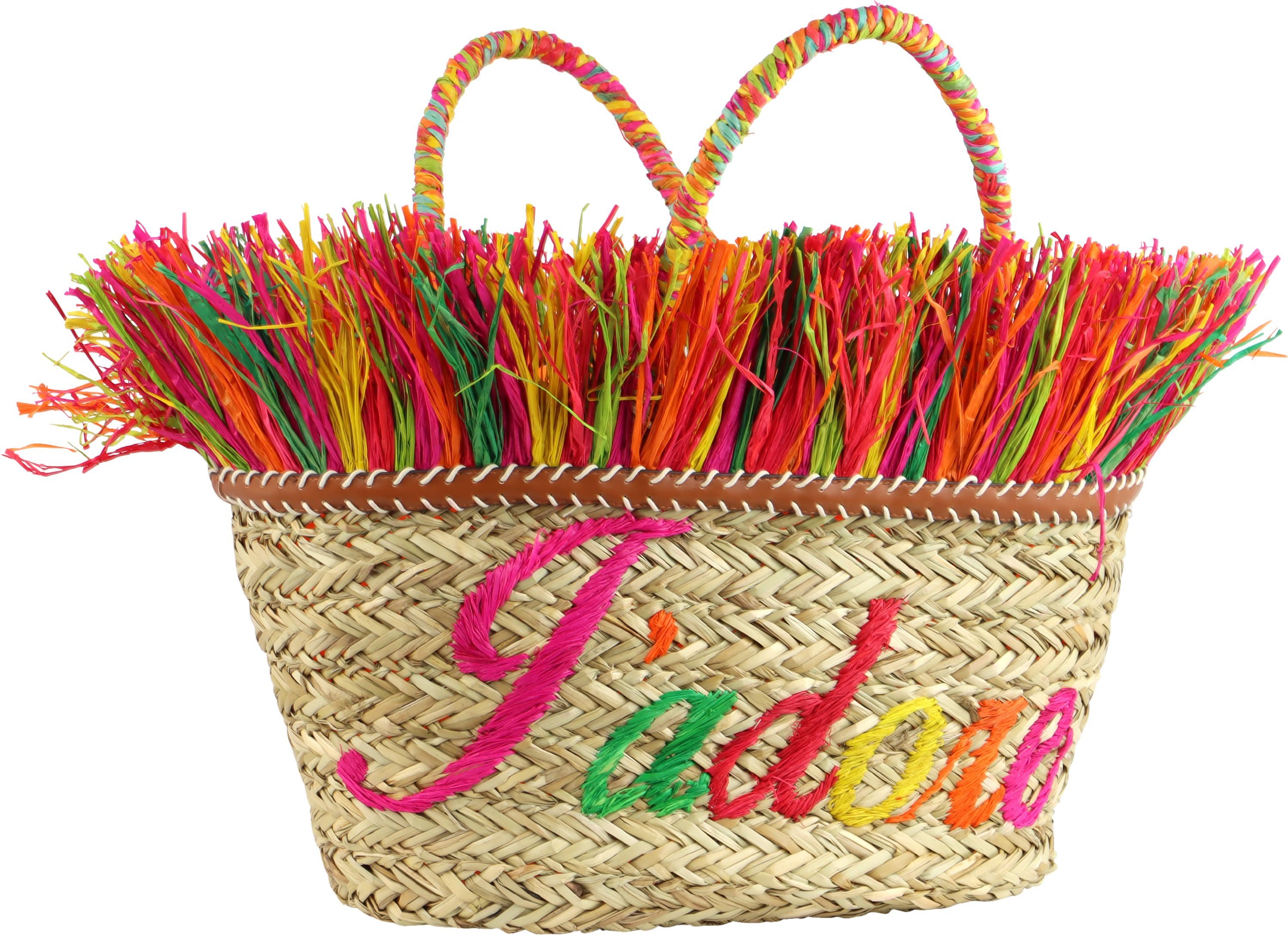 FURNARO Handtasche, Handgefertigt, farbenfrohe Raffia-Fransen, stabil geflochten
