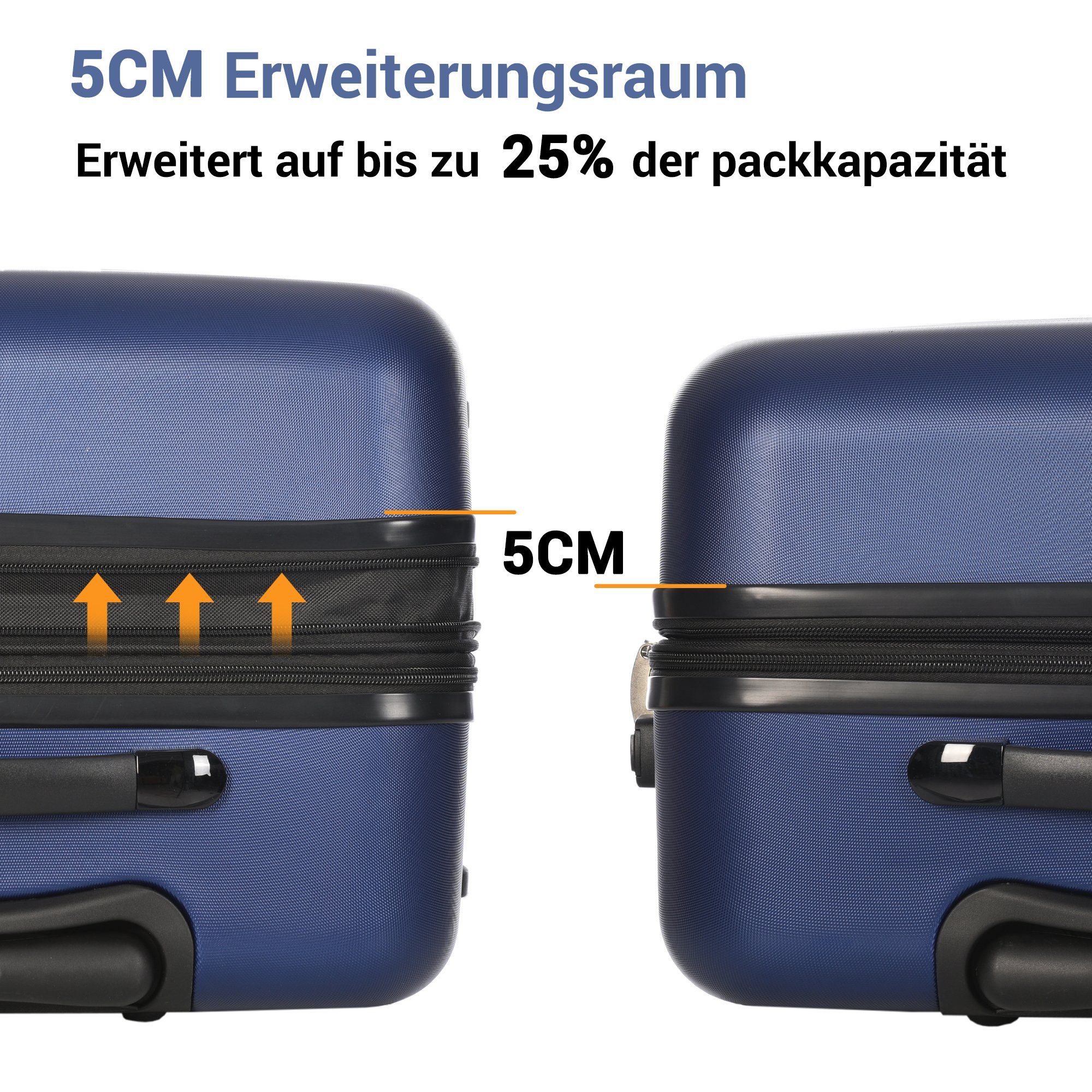 BlingBin Trolleyset Hartschalen-Trolley Rollkoffer ABS-Material, Rollen, 4 360°leises 4 dreistelliges dunkelblau M-L-XL-Set, Sicherheites (3 Rollen, Schwarz), tlg., Universal- Räder, Passwort Handgepäck Koffer-Set