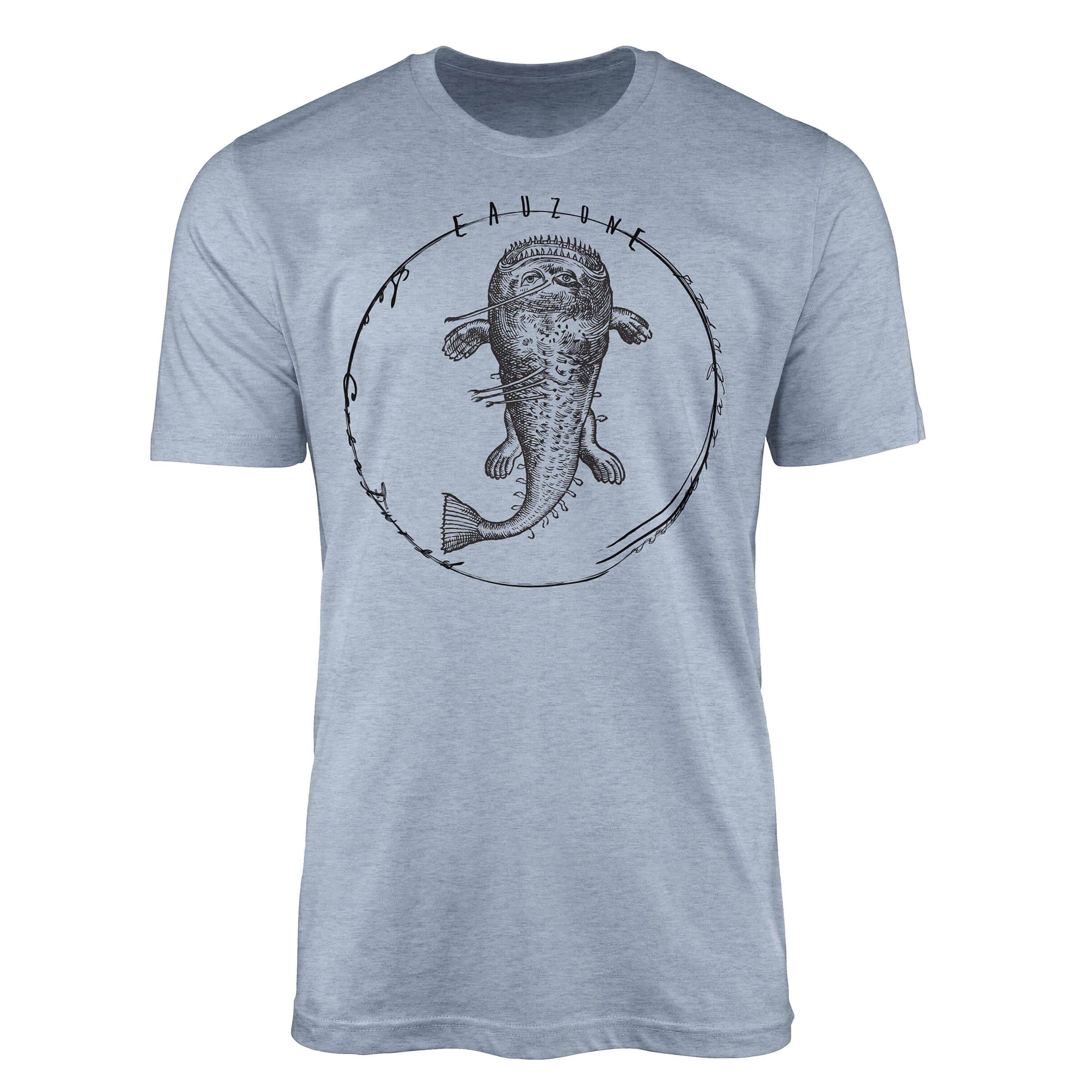 Sinus Art T-Shirt T-Shirt Tiefsee Fische - Serie: Sea Creatures, feine Struktur und sportlicher Schnitt / Sea 073 Stonewash Denim
