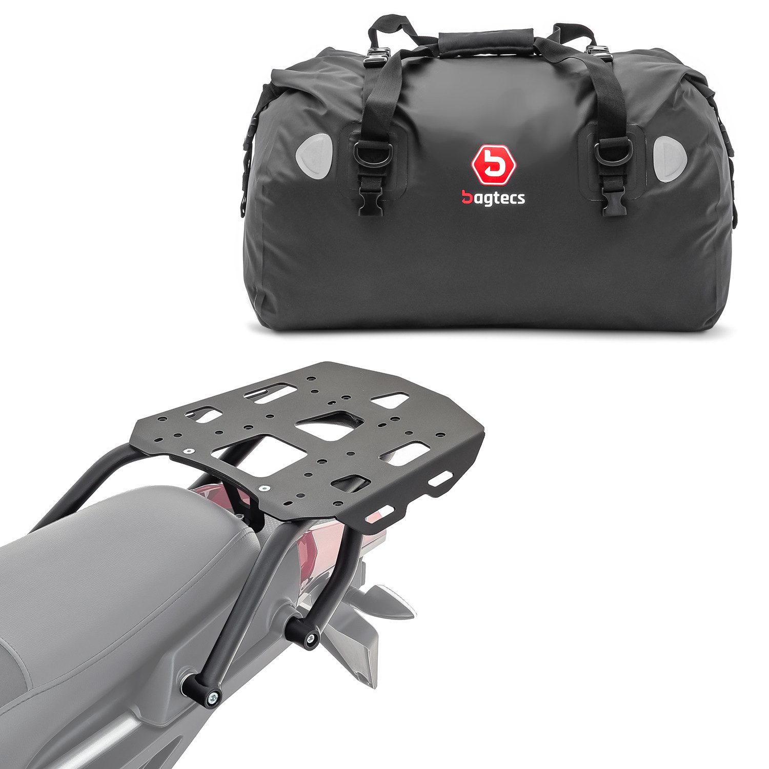 Bagtecs Topcase Set Gepäckbrücke + Hecktasche für Aprilia Tuareg 22-26 XF60
