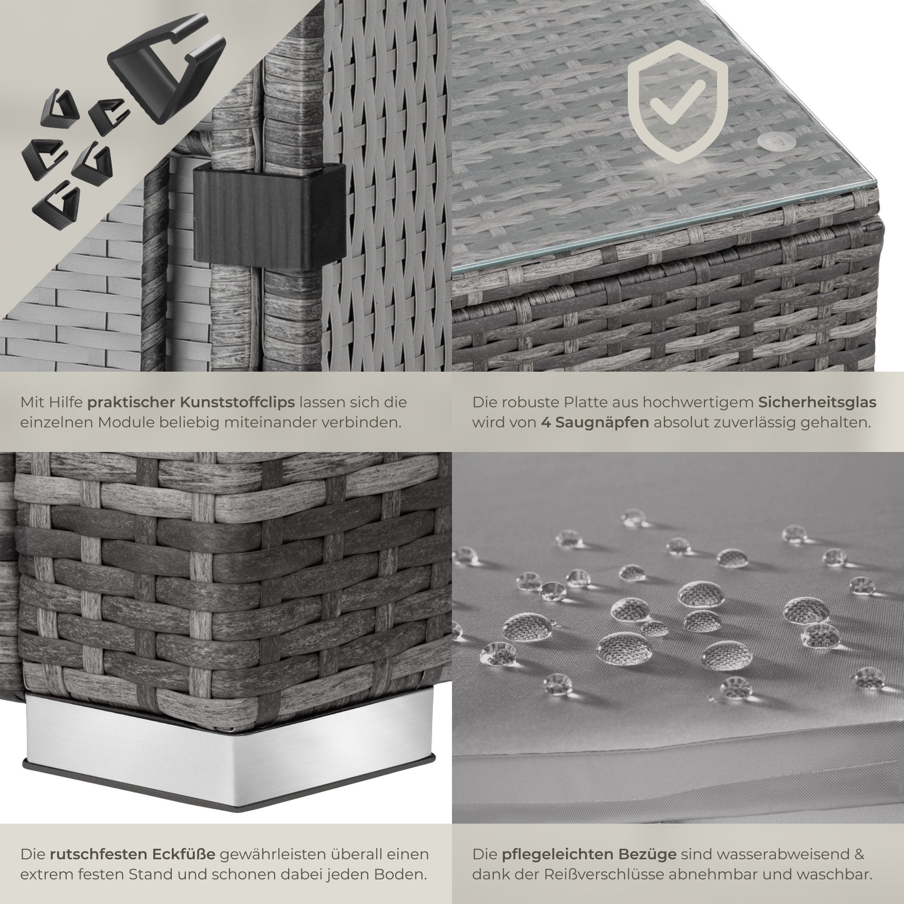 tectake Loungeset Rattan Lounge, (Set., 5-tlg), Solides Stahlgestell mit Pulverbeschichtung