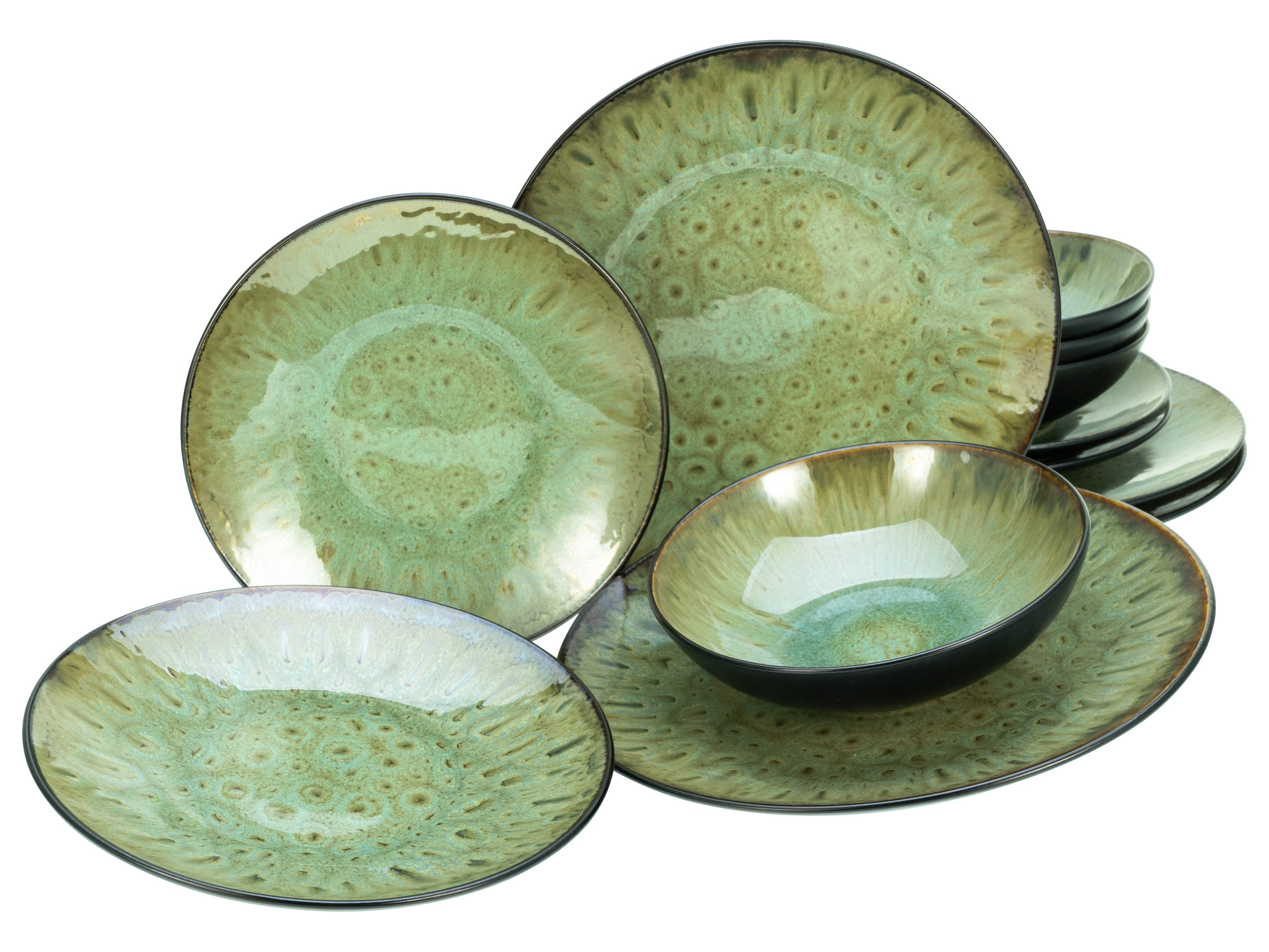 CreaTable Тарелки-Set Jawa, Тарелкиset 12-tlg (12-tlg), 4 Personen, Steinzeug, Reaktivglasur