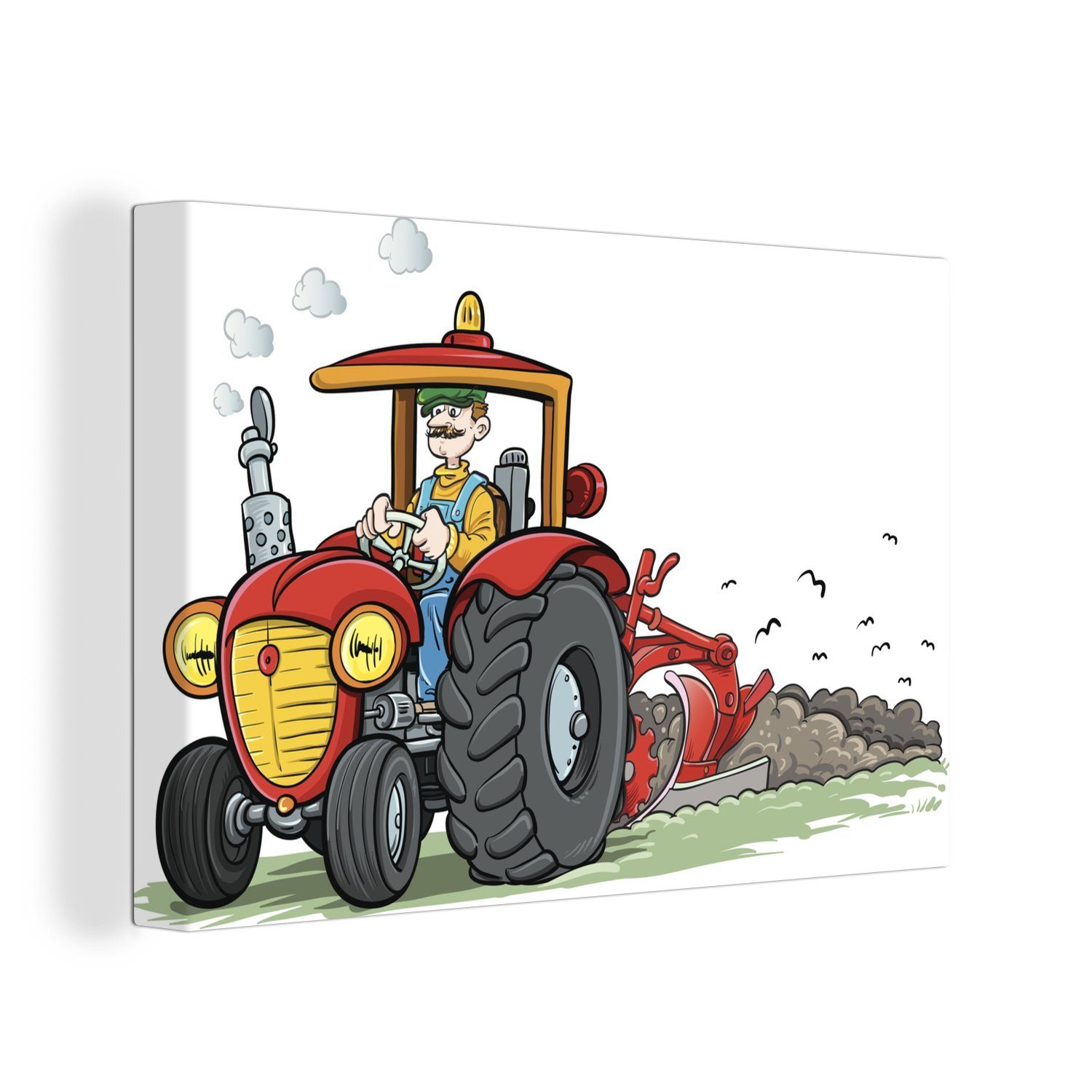 OneMillionCanvasses® Leinwandbild Traktor - Landwirt - Rot, (1 St), Wandbild Leinwandbilder, Aufhängefertig, Wanddeko, 30x20 cm