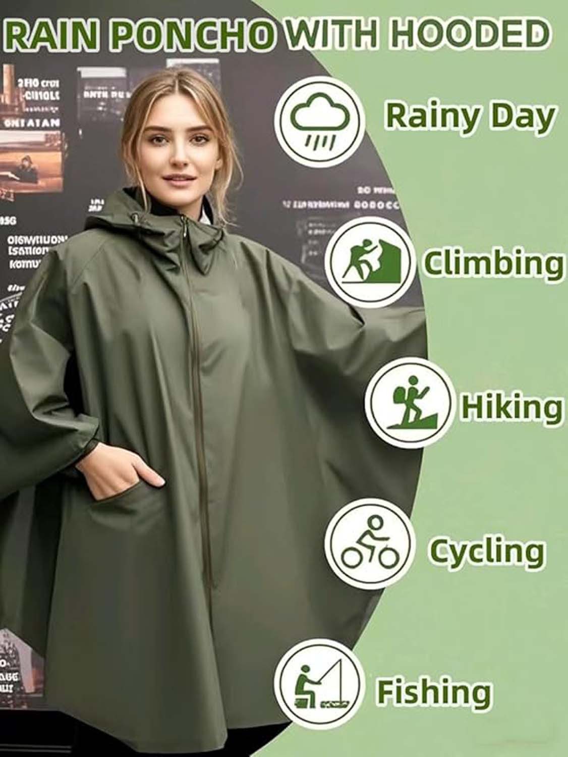 Coonoor Regenjacke Unisex Regenjacken Regencape, Wasserdicht mit Kapuze – Bild 5 von 5