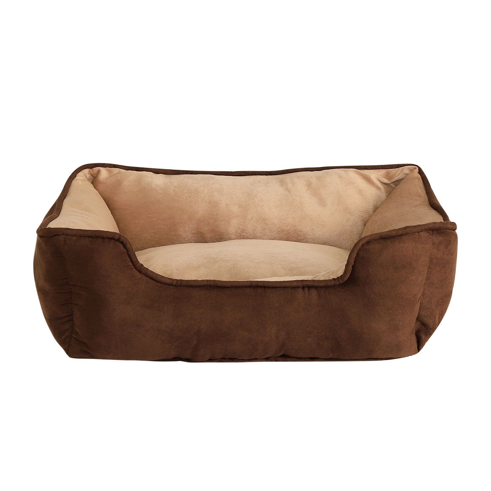 lionto Tierkissen 2-in-1 Hundebett in Wildlederoptik, mit Wendekissen, braun/beige, 60 cm x 50 cm