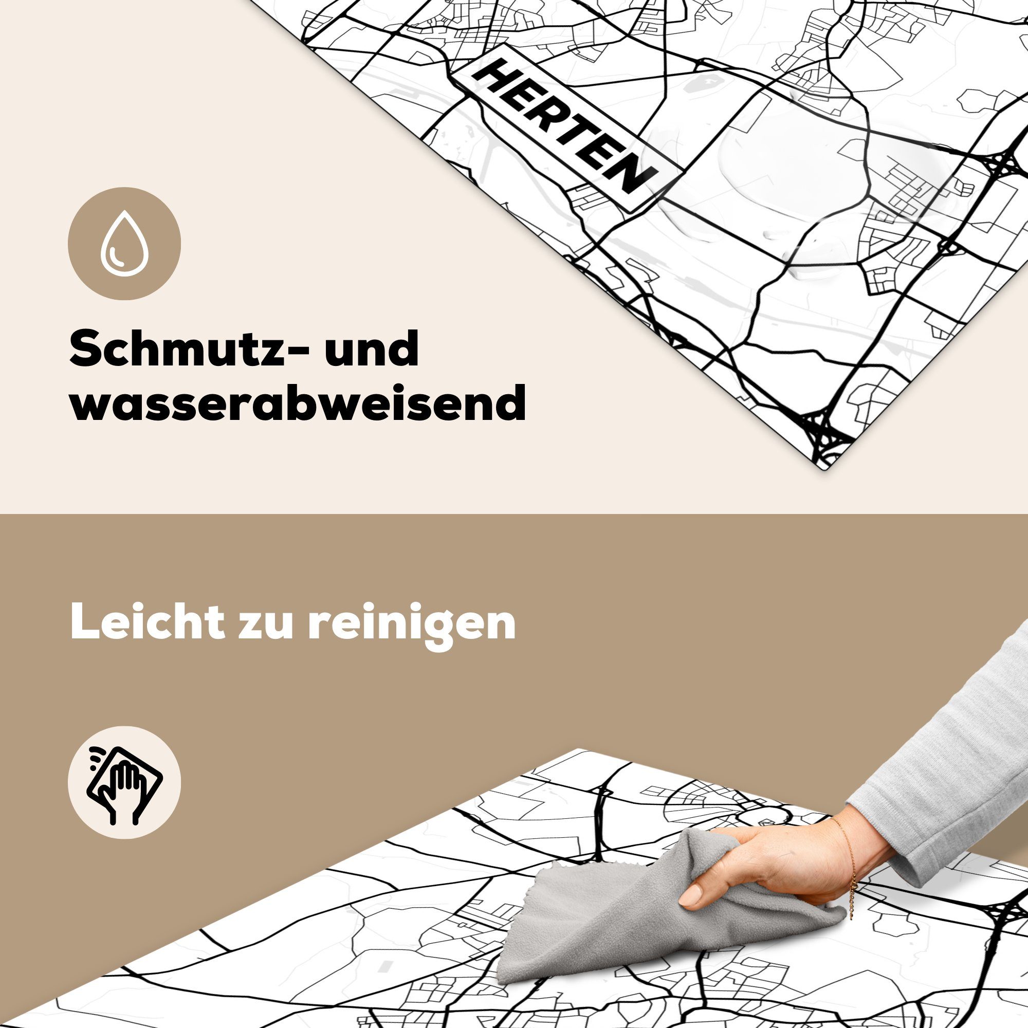 Stadtplan, cm, für - Hirsche - MuchoWow tlg), Karte Herdblende-/Abdeckplatte (1 Arbeitsplatte 78x78 küche Ceranfeldabdeckung, Vinyl,