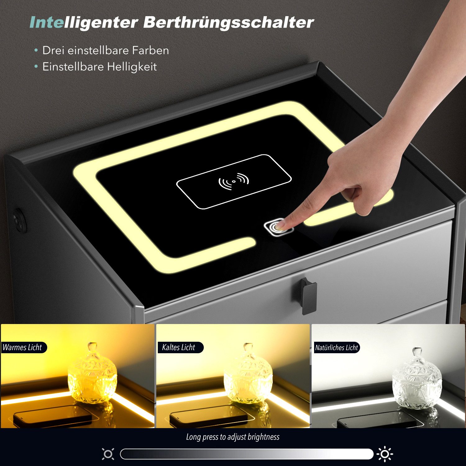 LETGOSPT Nachttisch Nachttisch mit LED,Wireless Charger günstig online kaufen