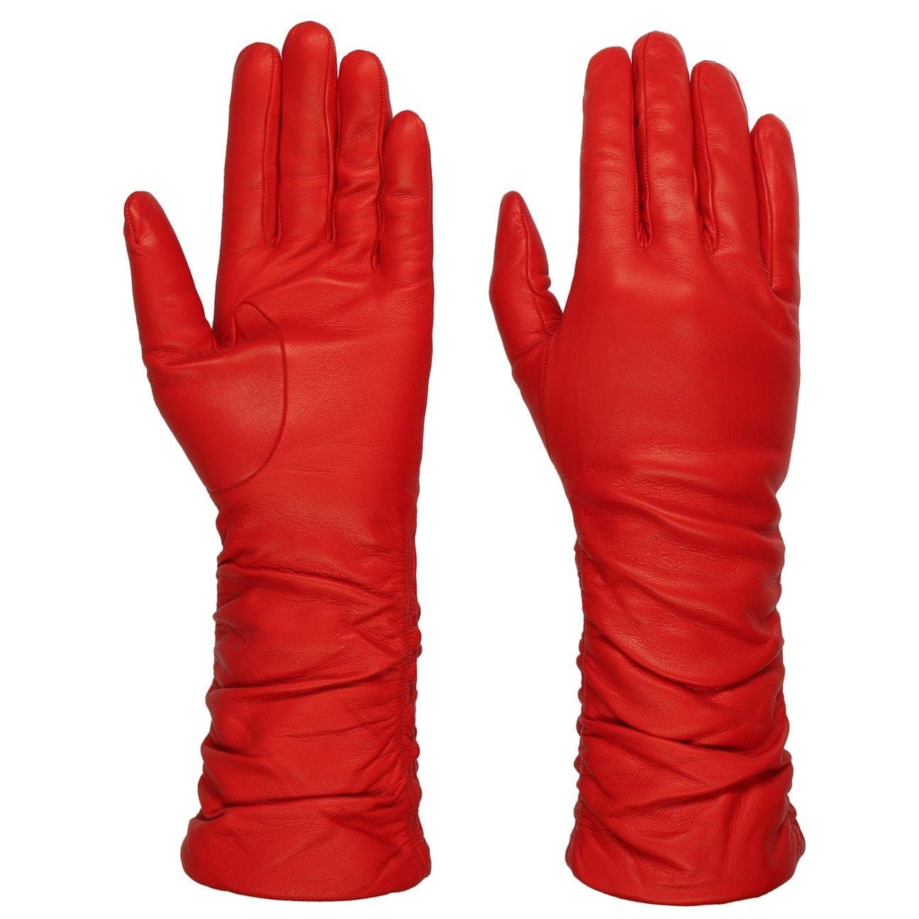 Caridei Lederhandschuhe Fingerhandschuhe mit Futter, Made in Italy rot
