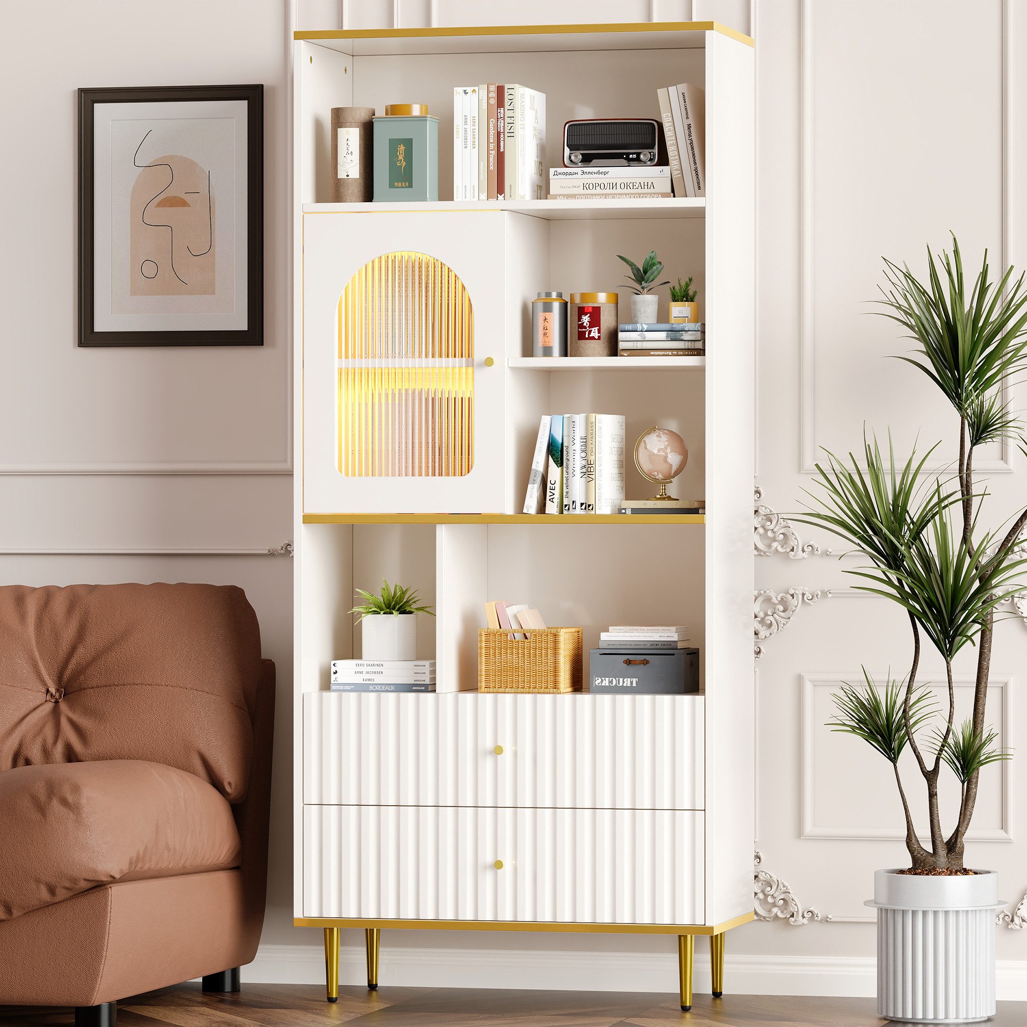 OKWISH Vitrine mit LED-Beleuchtung (Bücherregal, Standvitrine, günstig online kaufen