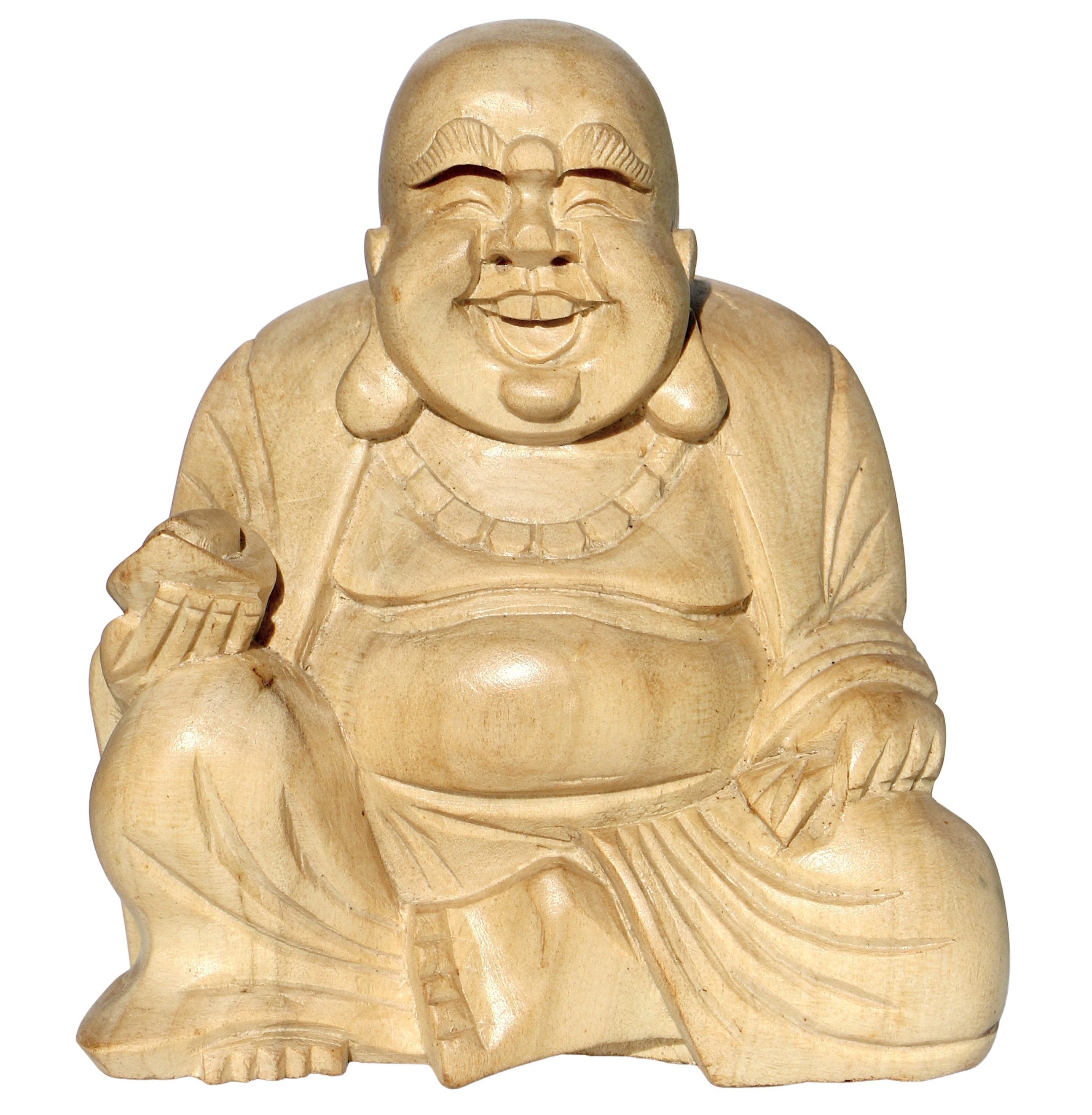 Wogeka Buddhafigur lachender Happy Buddha Holz-Figur Feng Shui Dekoration