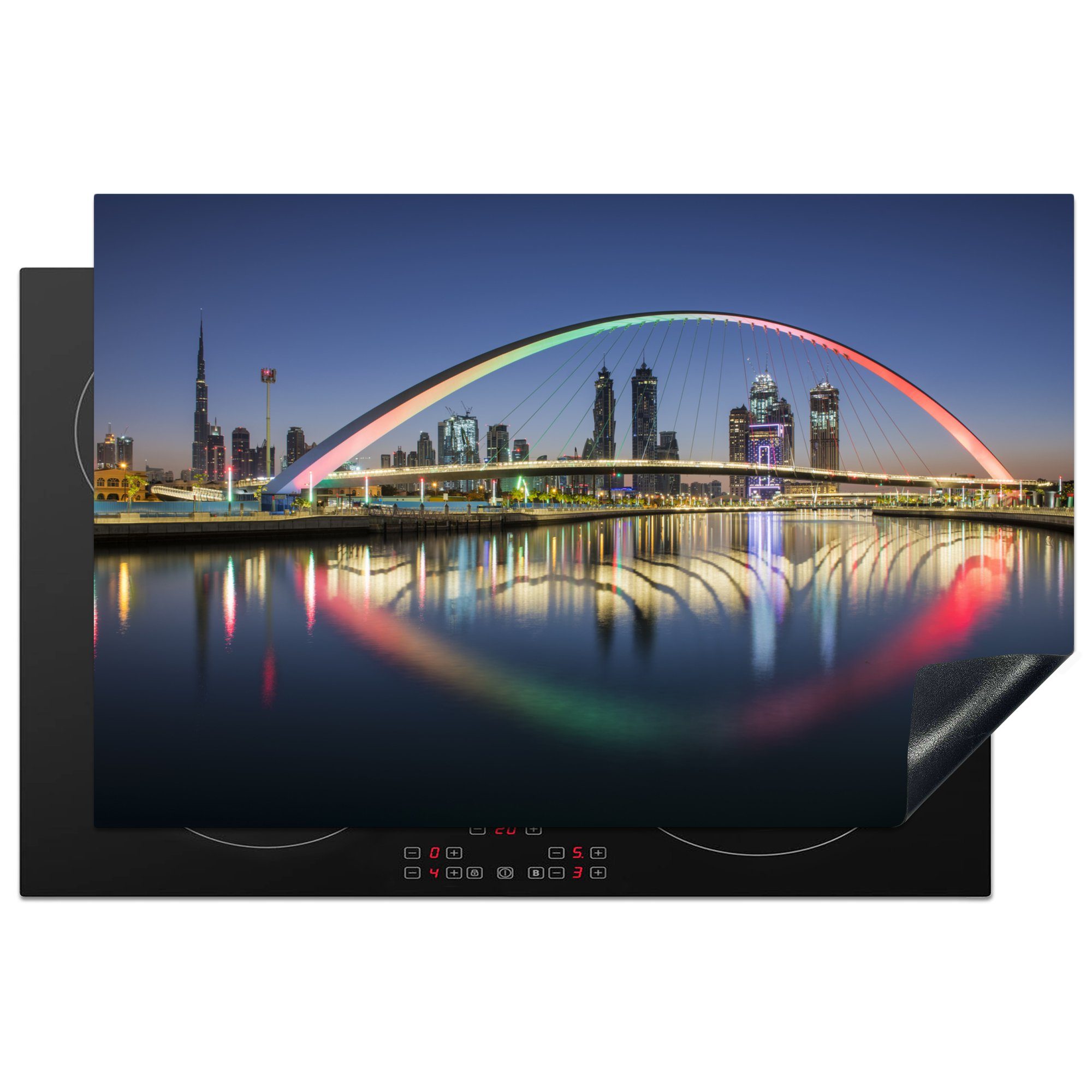 MuchoWow Herdblende-/Abdeckplatte Eine schöne Vinyl, (1 Wasser dem Ceranfeldabdeckung küche, Regenbogenbrücke tlg), in für cm, 81x52 Dubai, die über Induktionskochfeld Schutz