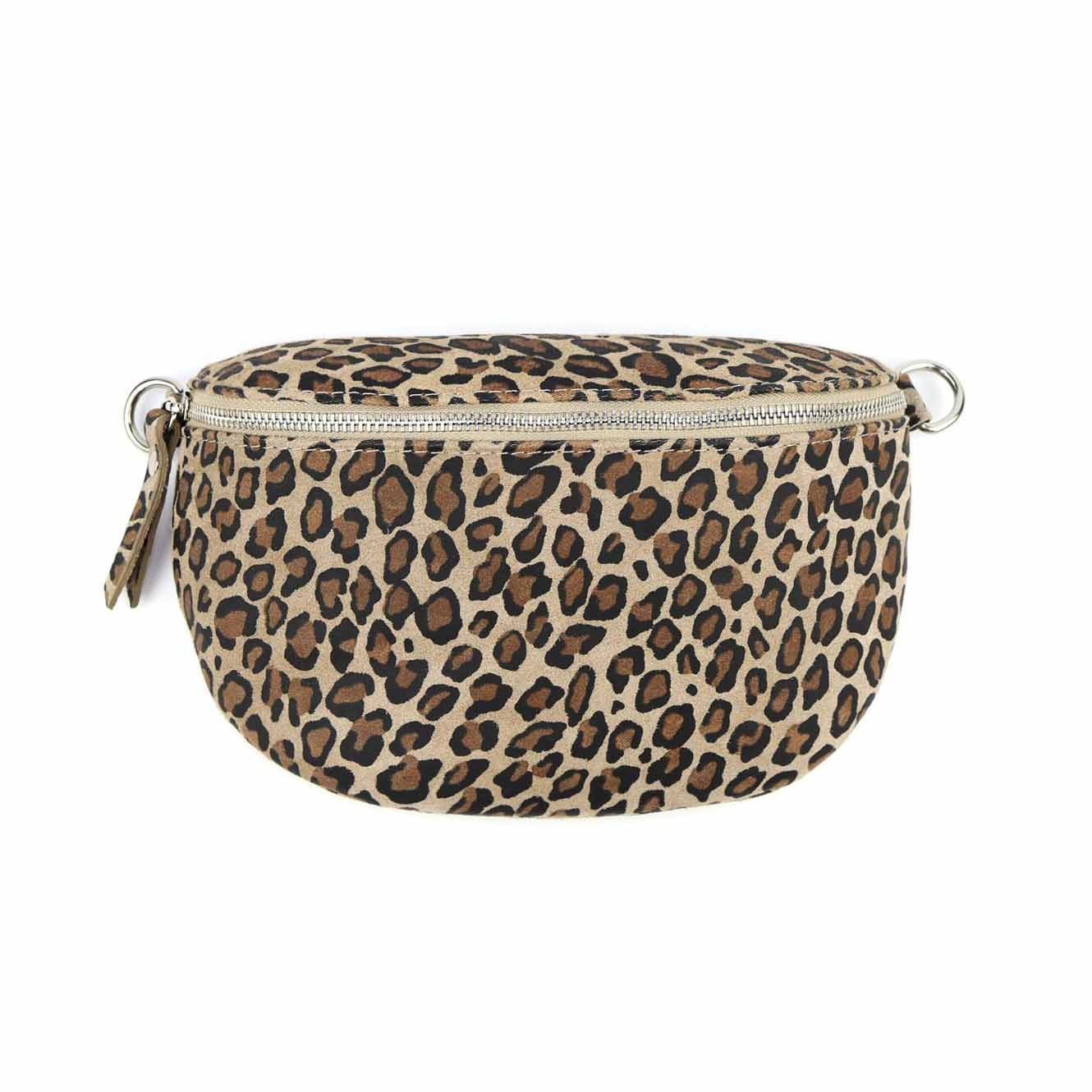 ITALYSHOP24 Bauchtasche MADE IN ITALY Damen Leo Tasche Umhängetasche CrossBody Ledertasche, LEOPARDEN PRINT Bodybag Wildleder Brusttasche CrossOver Handytasche