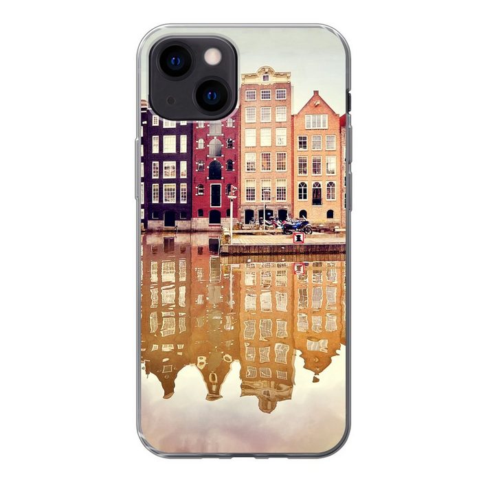 MuchoWow Handyhülle Amsterdam - Haus - Reflexion Handyhülle Apple iPhone 13 Mini Smartphone-Bumper Print Handy