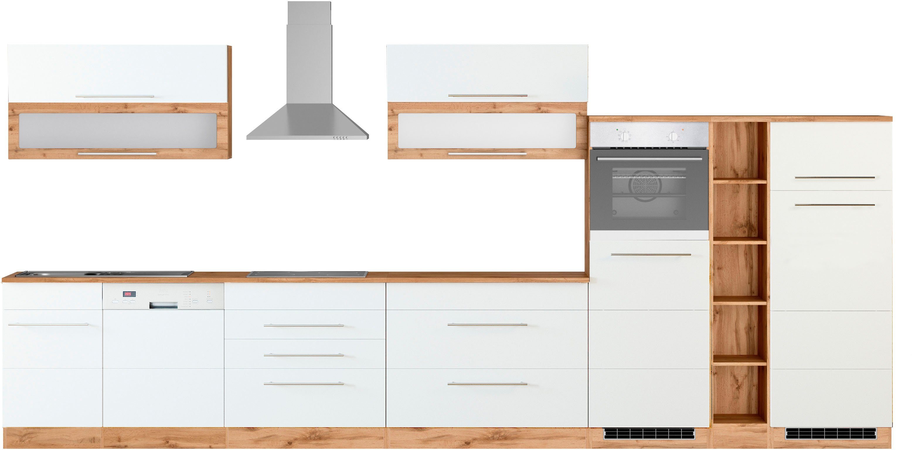 KOCHSTATION Küchenzeile KS-Wien, Breite 440 cm, wahlweise mit E-Geräten