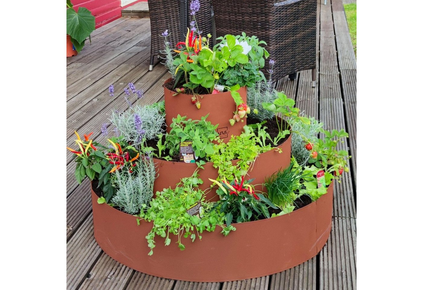 Thumbnail - UNUS GARDEN Hochbeet Kräuterschnecke Rostoptik (3 Ringe Ø 30, 60 und 90 cm), Kräuterspirale Kräuterpyramide Pflanzring