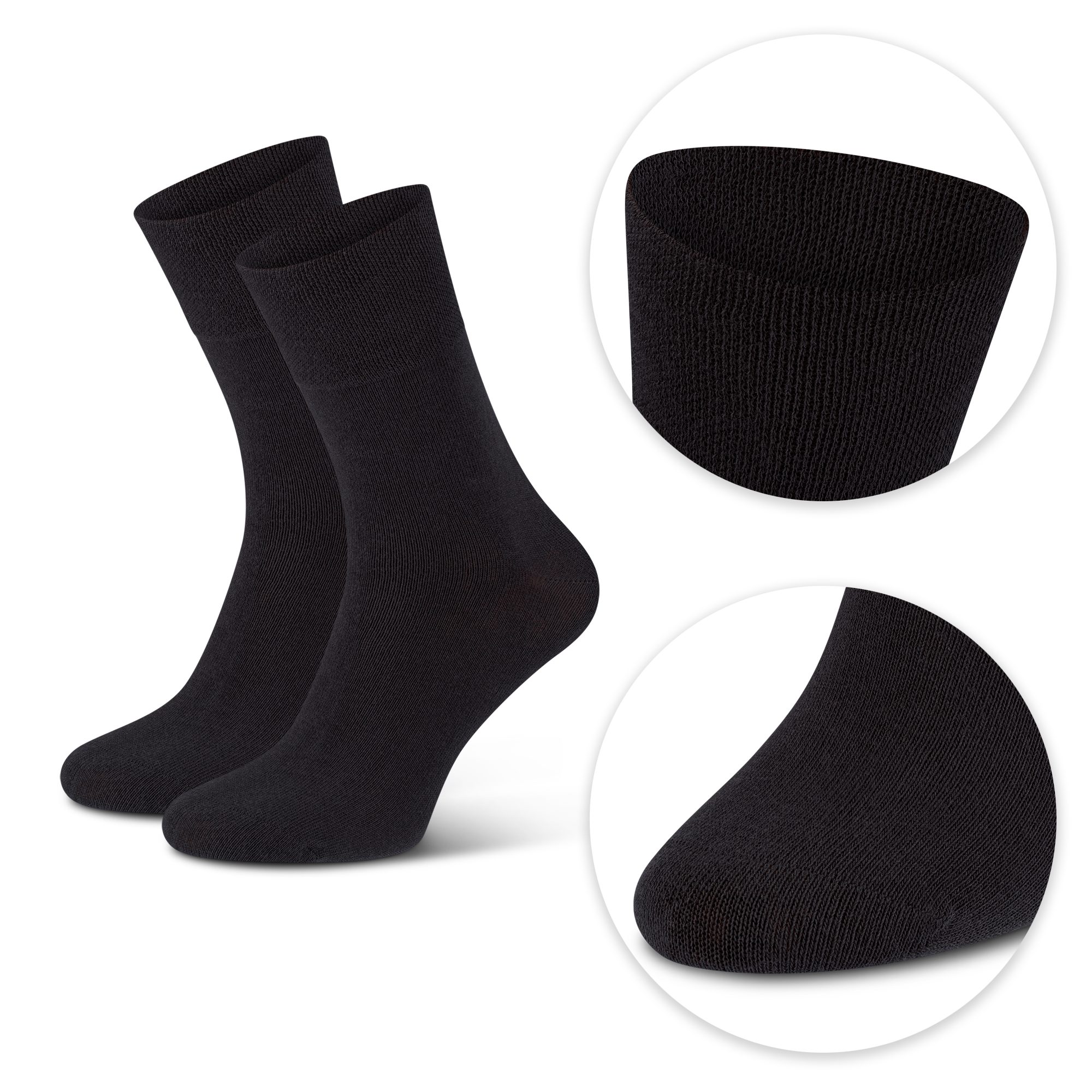 footart Diabetikersocken 3 Paar Baumwolle schwarz Softrand ohne Gummi Unisex venenfreundlich, flache Zehennaht