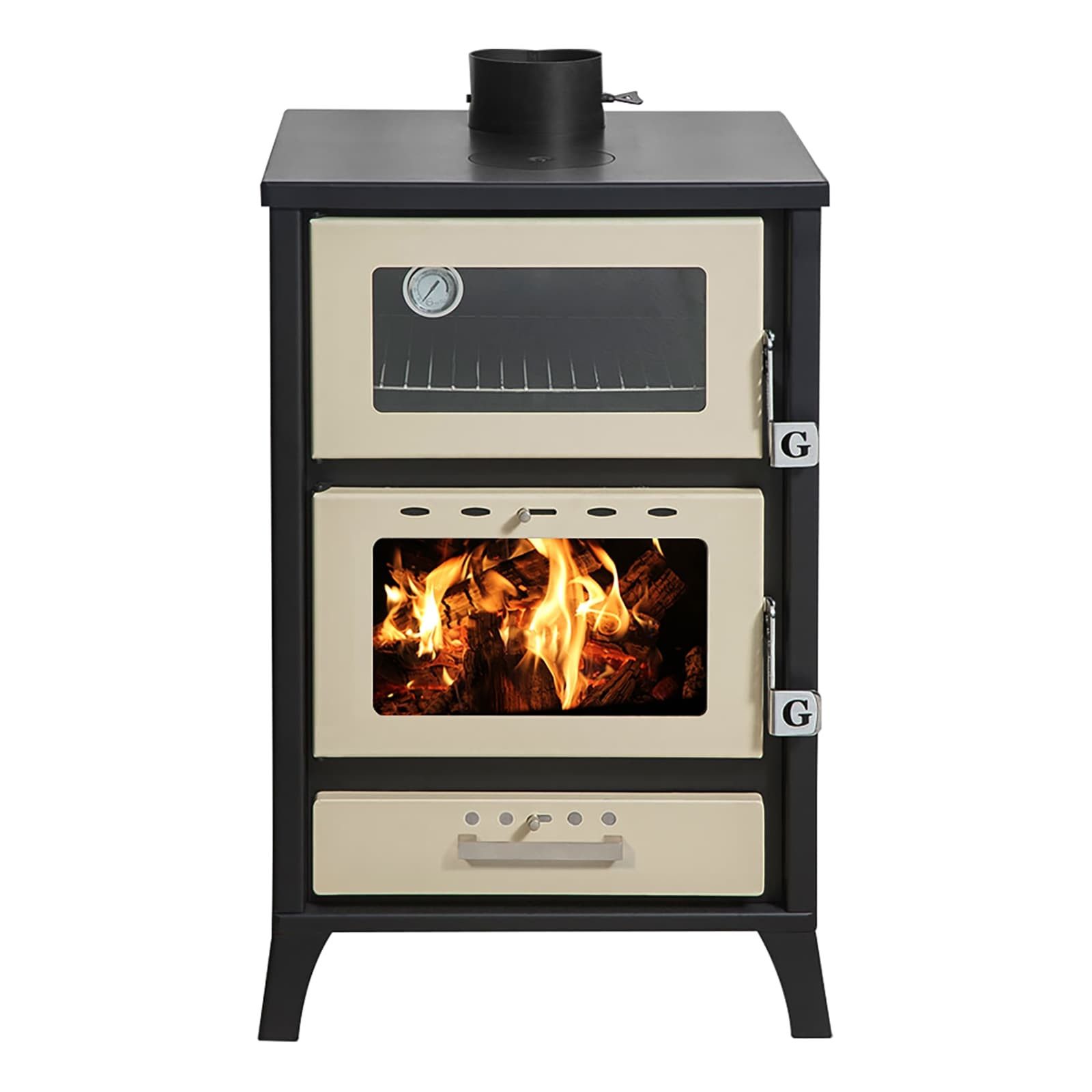 Gekas Kaminofen Holzofen mit Pizzafach / Backfach mit 22 kW, 120 bis 400m² Wohnfläche, 22 kW, Holzöfen, Kaminöfen, (große Räume, MG500), Stahl