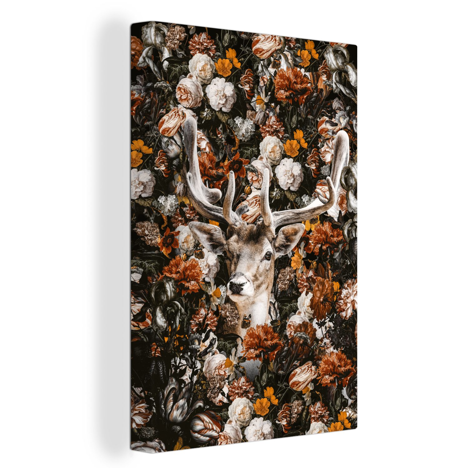 OneMillionCanvasses® Leinwandbild Hirsch - Orange - Geweih, (1 St), Leinwandbild fertig bespannt inkl. Zackenaufhänger, Gemälde, 20x30 cm