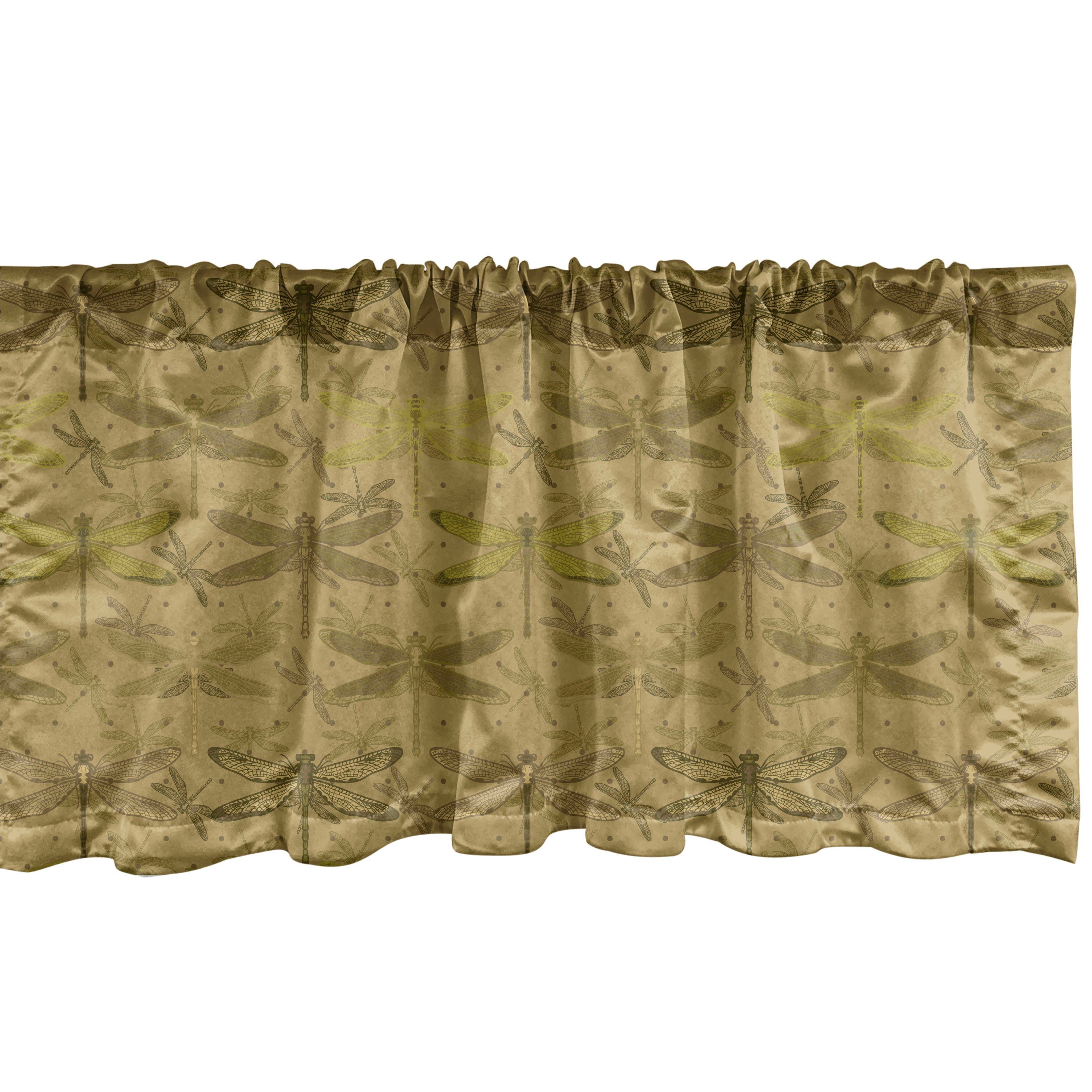 Scheibengardine Vorhang Volant für Küche Schlafzimmer Dekor mit Stangentasche, Abakuhaus, Microfaser, Libelle Fliegende Insekten Jahrgang