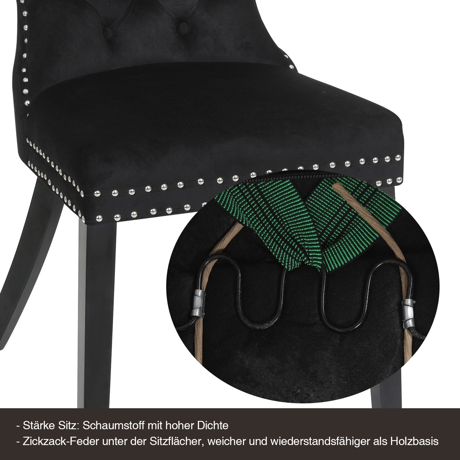 Puluomis Esszimmerstuhl (2/4/6/8 Set Grau/ Schwarz/Beige, 4 St), Samt Stuhl mit hoher Rückenlehne, Küchenstuhl mit Holzbeinen – Bild 5 von 5