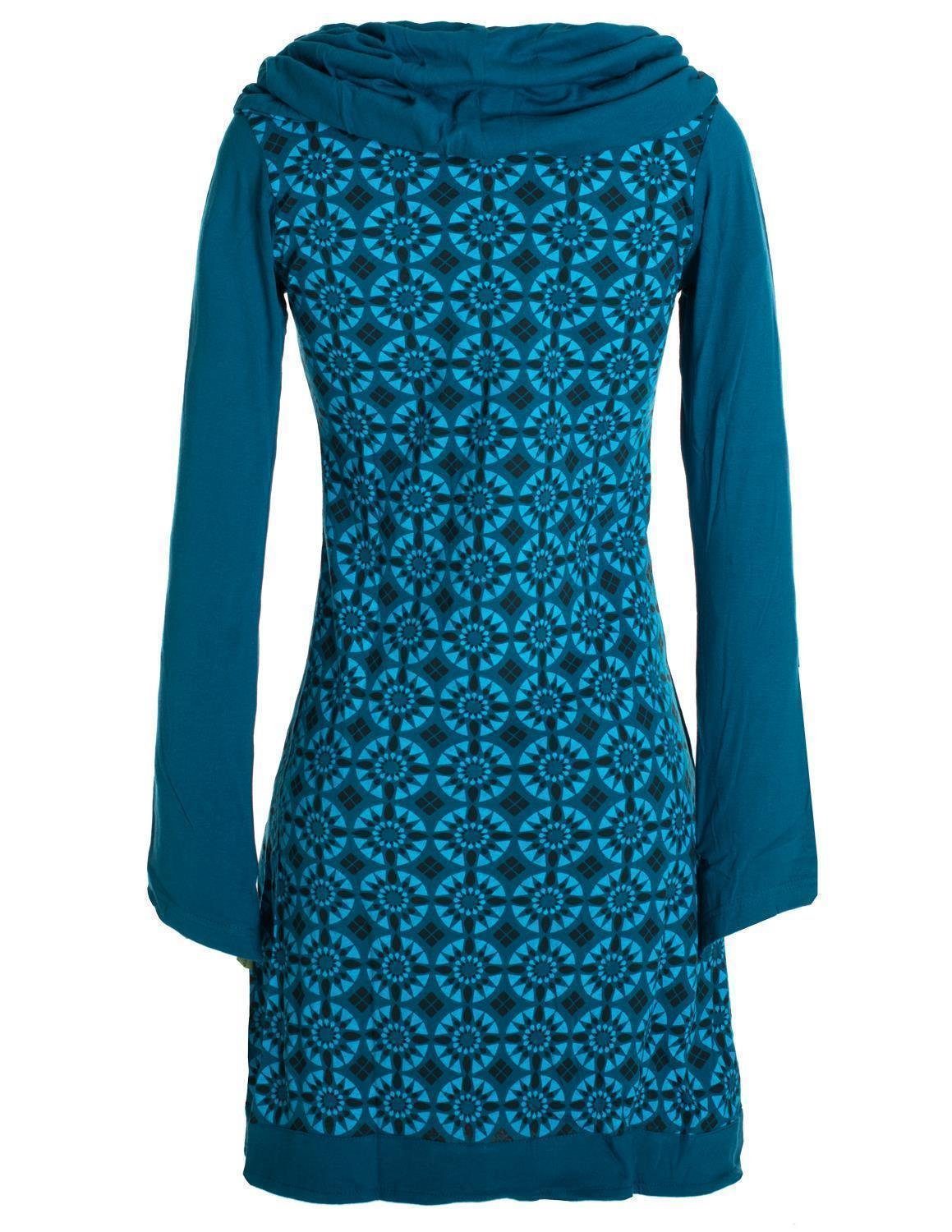 Vishes Jerseykleid Langarm Kleid Schalkragen Bedruckt 70er 80er Retro Hippi günstig online kaufen