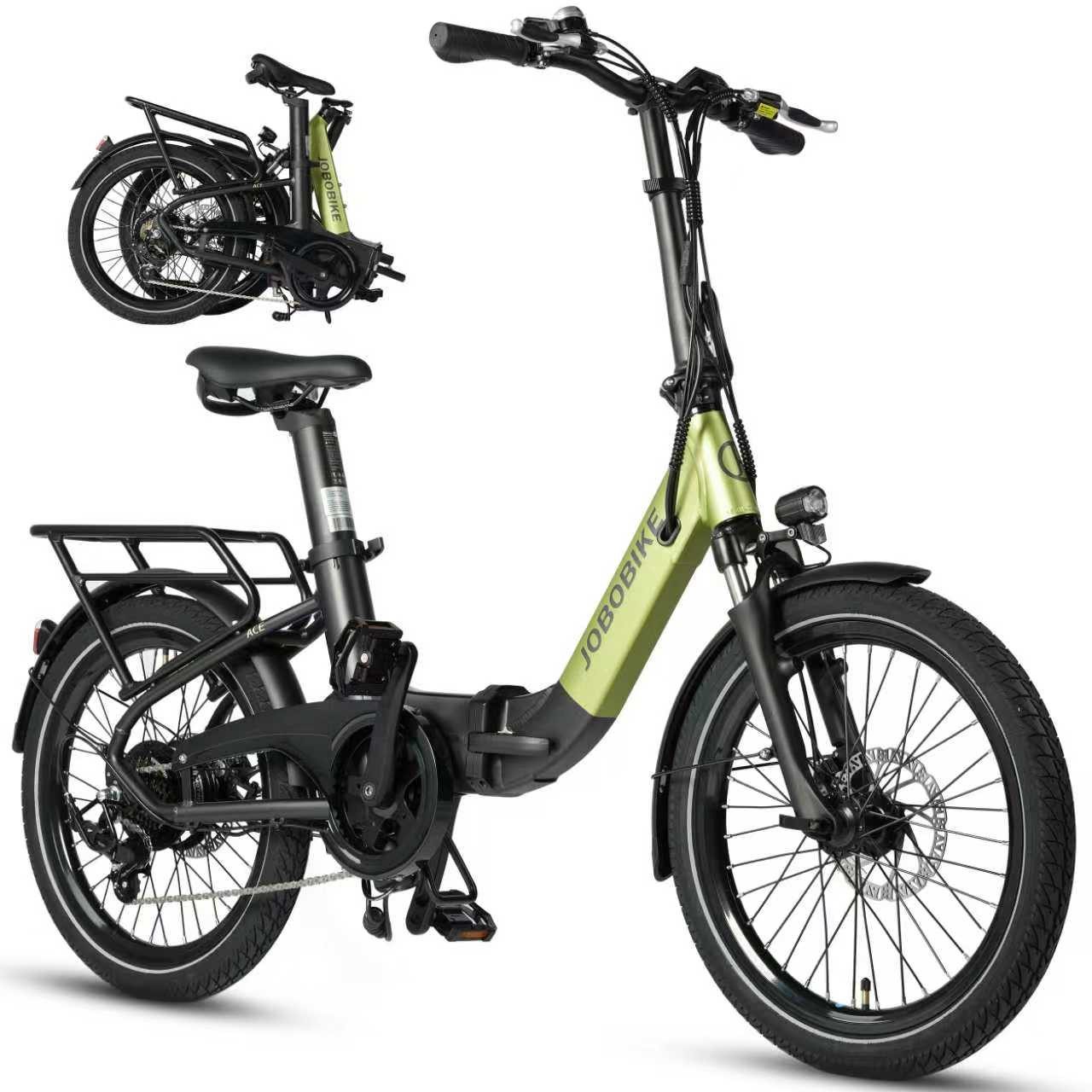 JOBOBIKE E-Bike Klapprad 20 Zoll Faltrad, Ace/ACE Pro Cityrad, 360Wh Sitzrohrakku, bis 100km, 7 Gang Shimano, Kettenschaltung, Heckmotor, 360 Wh, (nur 22 kg, mit Bluetooth), Faltbares Elektrofahrrad für Damen und Herren, Scheibenbremsen