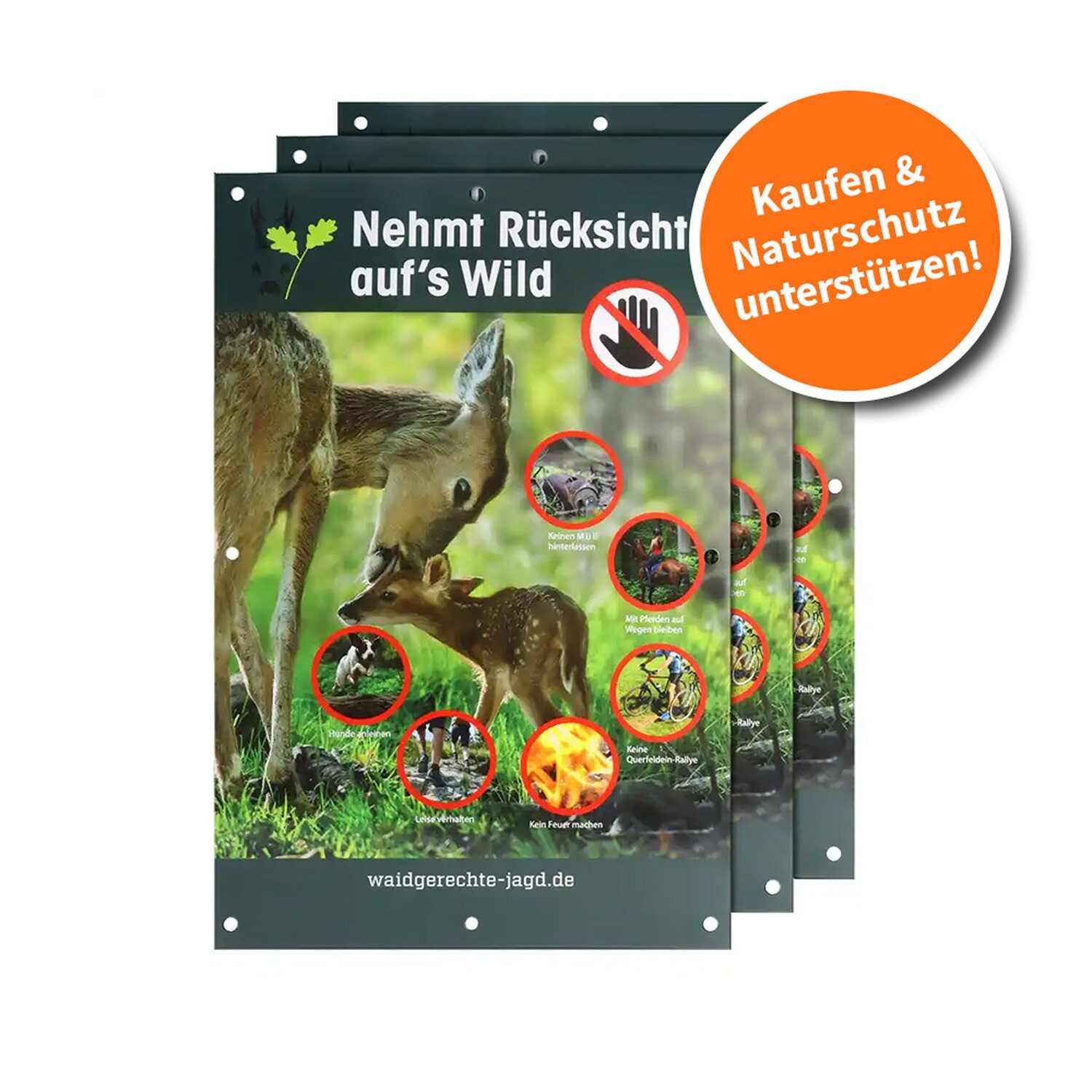 Waidgerechte Jagd Warnschild Hinweisschild Rücksicht auf's Wild – 3er-Pack