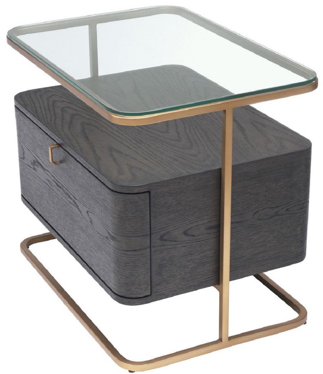 H. cm und Glasplatte 57 mit Luxus - Schublade x Casa Beistelltisch Padrino Nachttisch x / 46 65 Messing Luxus Mokka Beistelltisch Möbel Edler -