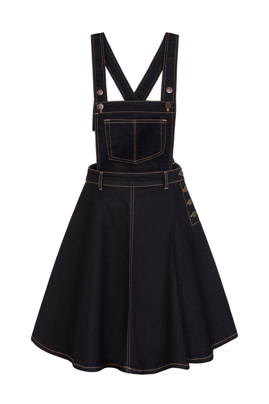 Hell Bunny A-Linien-Kleid Dakota Pinafore Dress Navy Retro Vintage Latzkleid Denimkleid