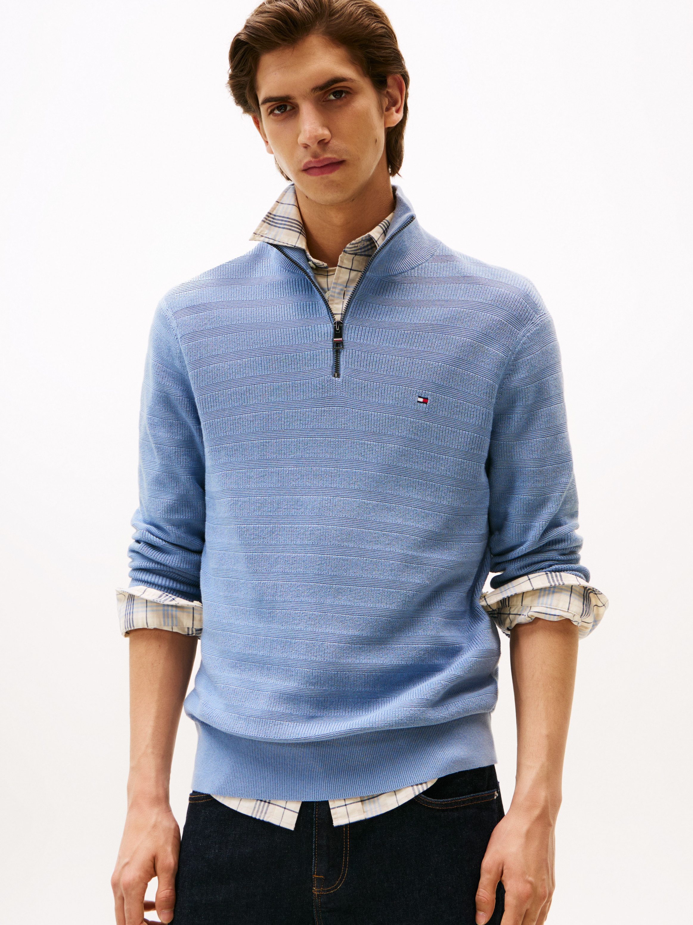 Tommy Hilfiger Troyer STRIPE STRUCTURE ZIP MOCK mit modischer Struktur günstig online kaufen