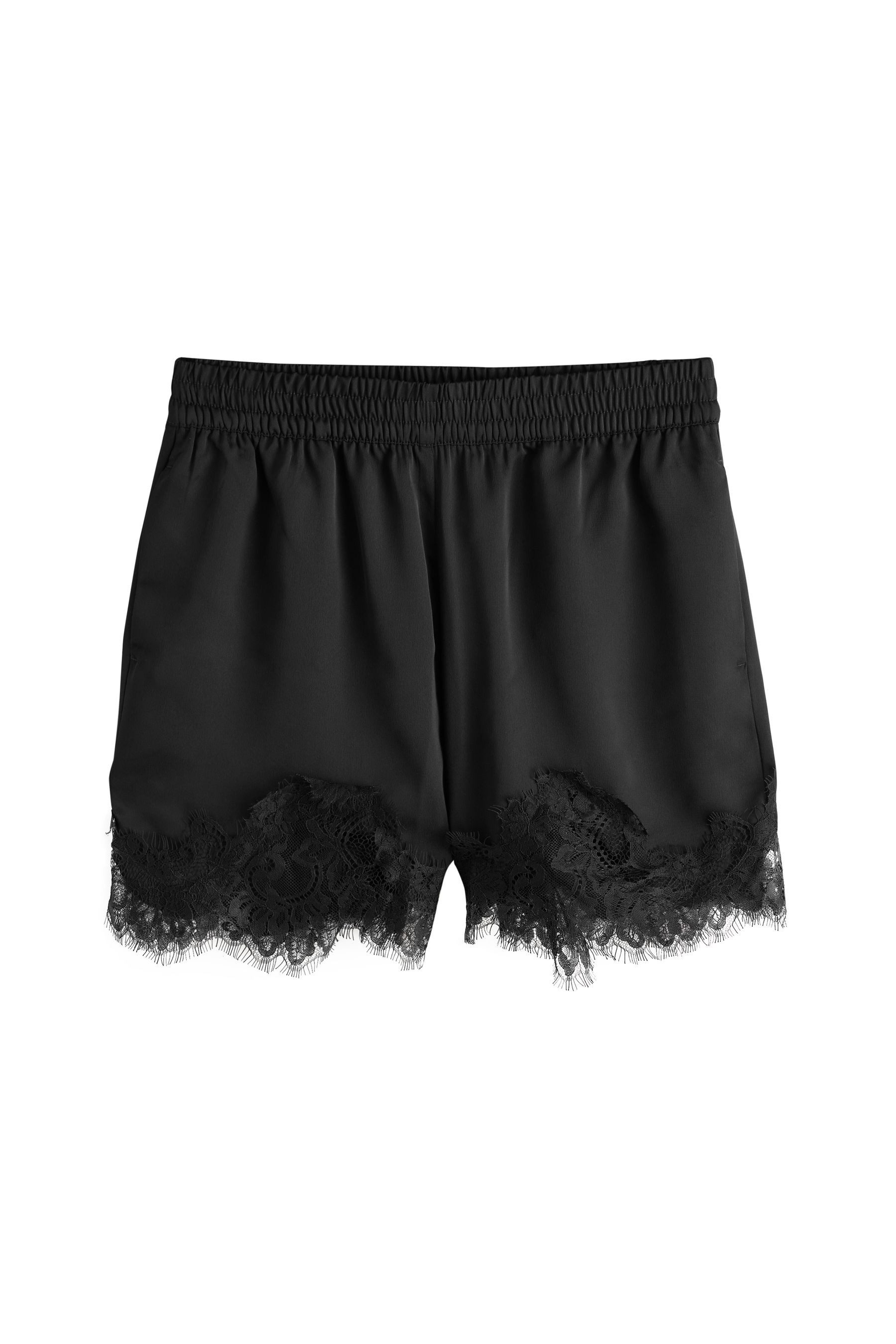 Shorts Satin-Shorts mit Spitzenbesatz
