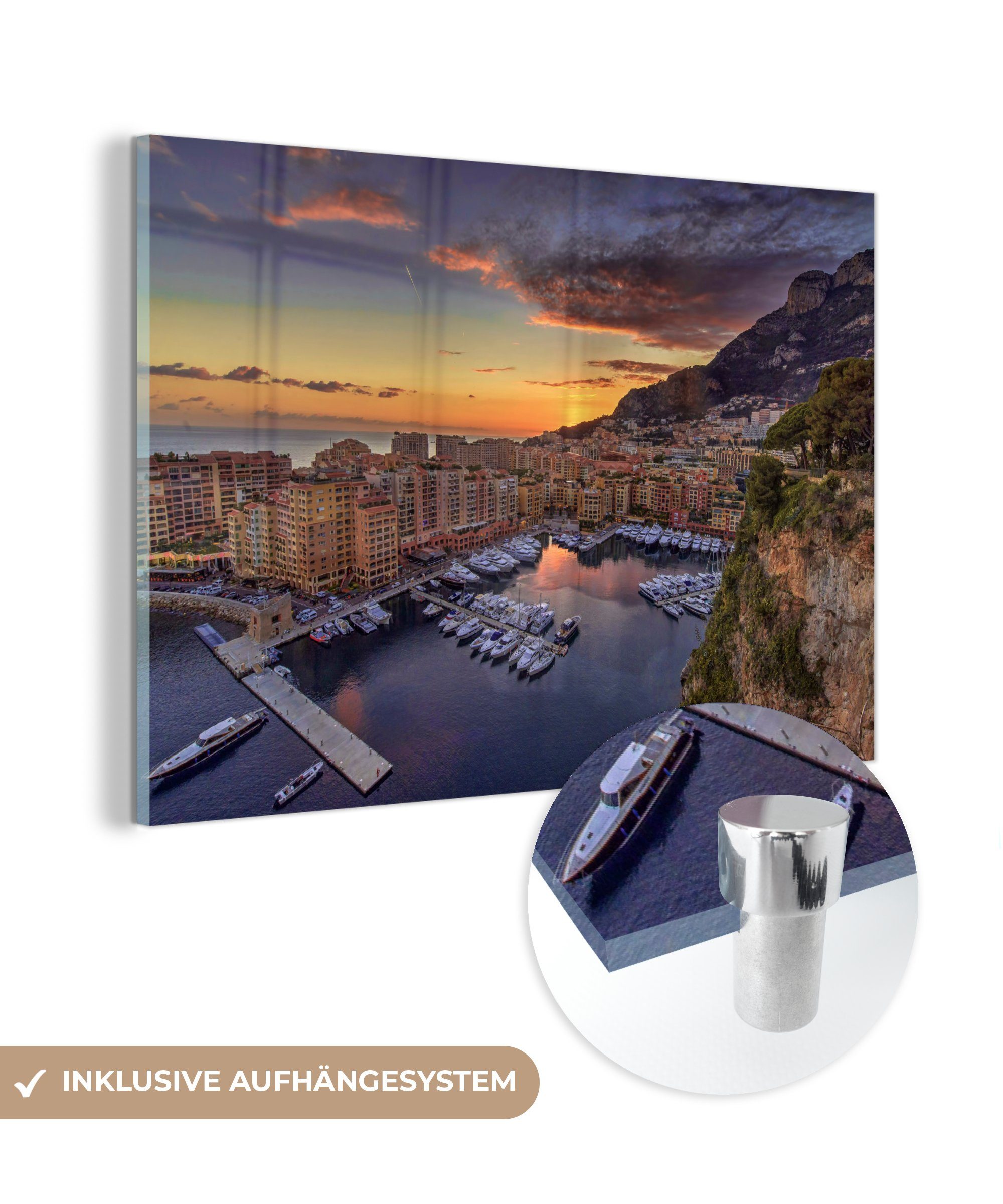 MuchoWow Acrylglasbild Der Hafen von Monaco bei Sonnenuntergang, (1 St), Acrylglasbilder Wohnzimmer & Schlafzimmer