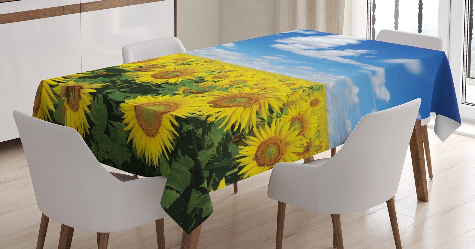 Für Waschbar Bereich Klare Außen Farbfest geeignet Abakuhaus den Land Feld Sonnenblume Frische Tischdecke Farben,
