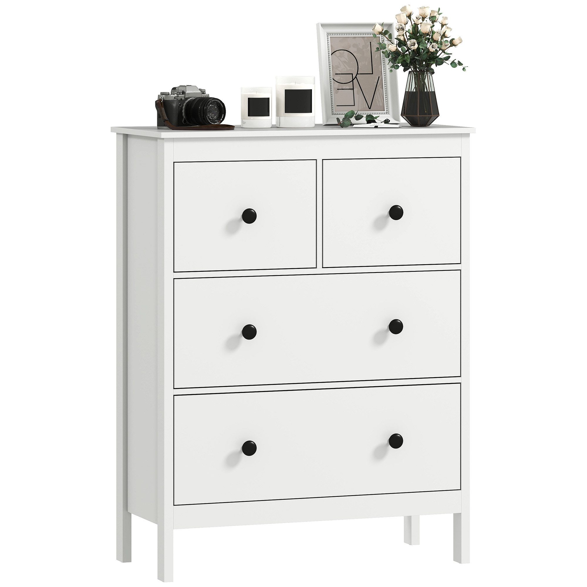 HOMCOM Kommode Sideboard mit 4 Schubladen Moderner Aufbewahrungsschrank (Schubladenschrank, 1 St., Sideboard), für Wohnzimmer Schlafzimmer Flur 74 x 35 x 97 cm Weiß