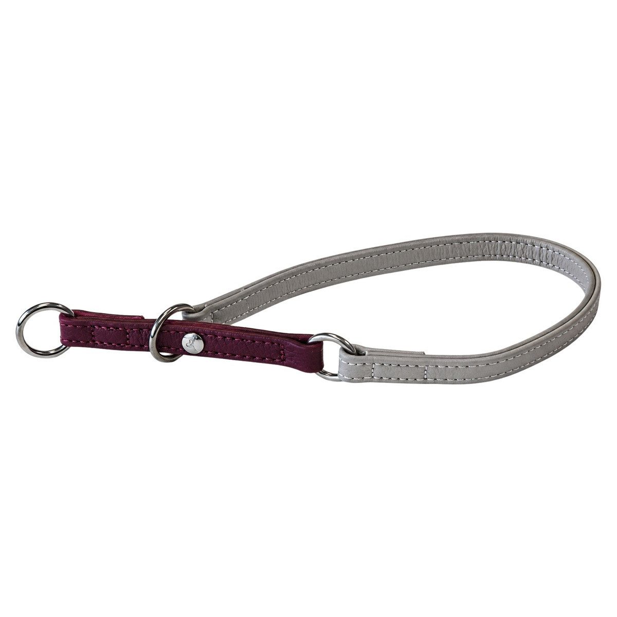 Das Lederband Hunde-Halsband Zughalsband mit Stop Amsterdam Merlot/Grey