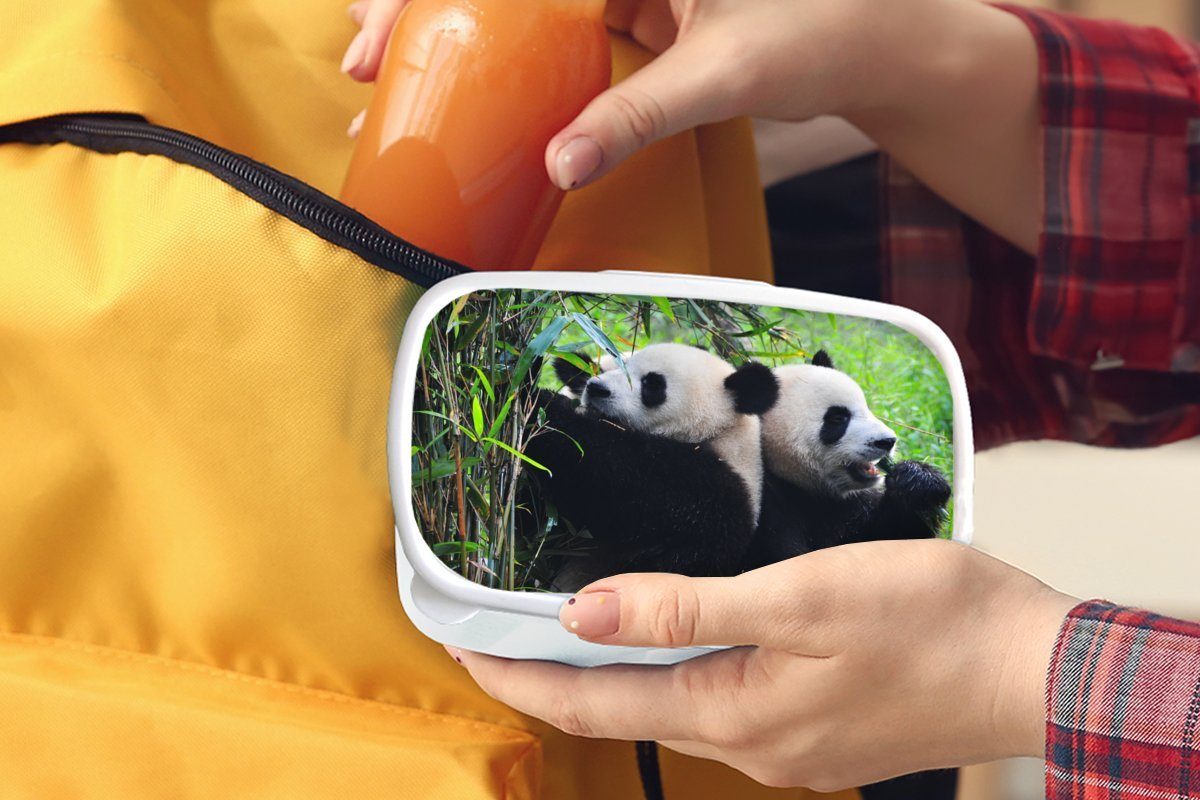 und Brotdose, - Kinder Natur, Kunststoff, Erwachsene, Panda Mädchen MuchoWow - Brotbox für (2-tlg), für weiß Jungs Bambus Lunchbox und