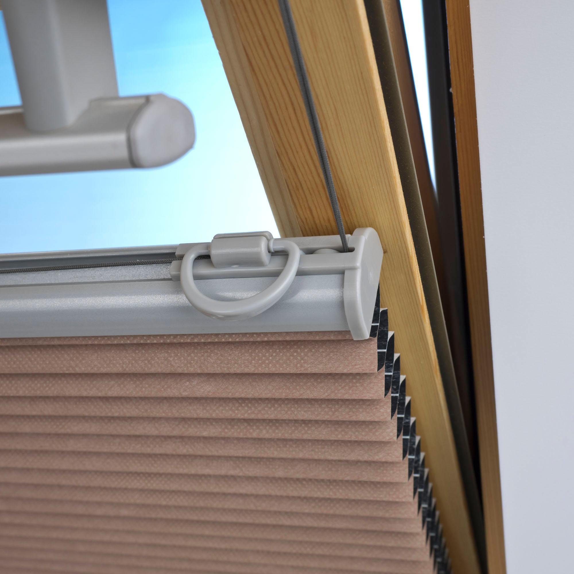 Dachfensterplissee Universal Dachfenster-Plissee, Liedeco, Klemmfix, verspannt, Fixmaß beige Bohren, verdunkelnd, ohne