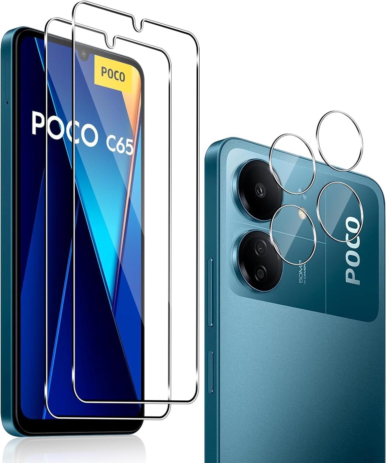 MSM Displayschutzglas 2X Schutzglas (Display + Kamera) für Xiaomi POCO C65 Panzerfolie