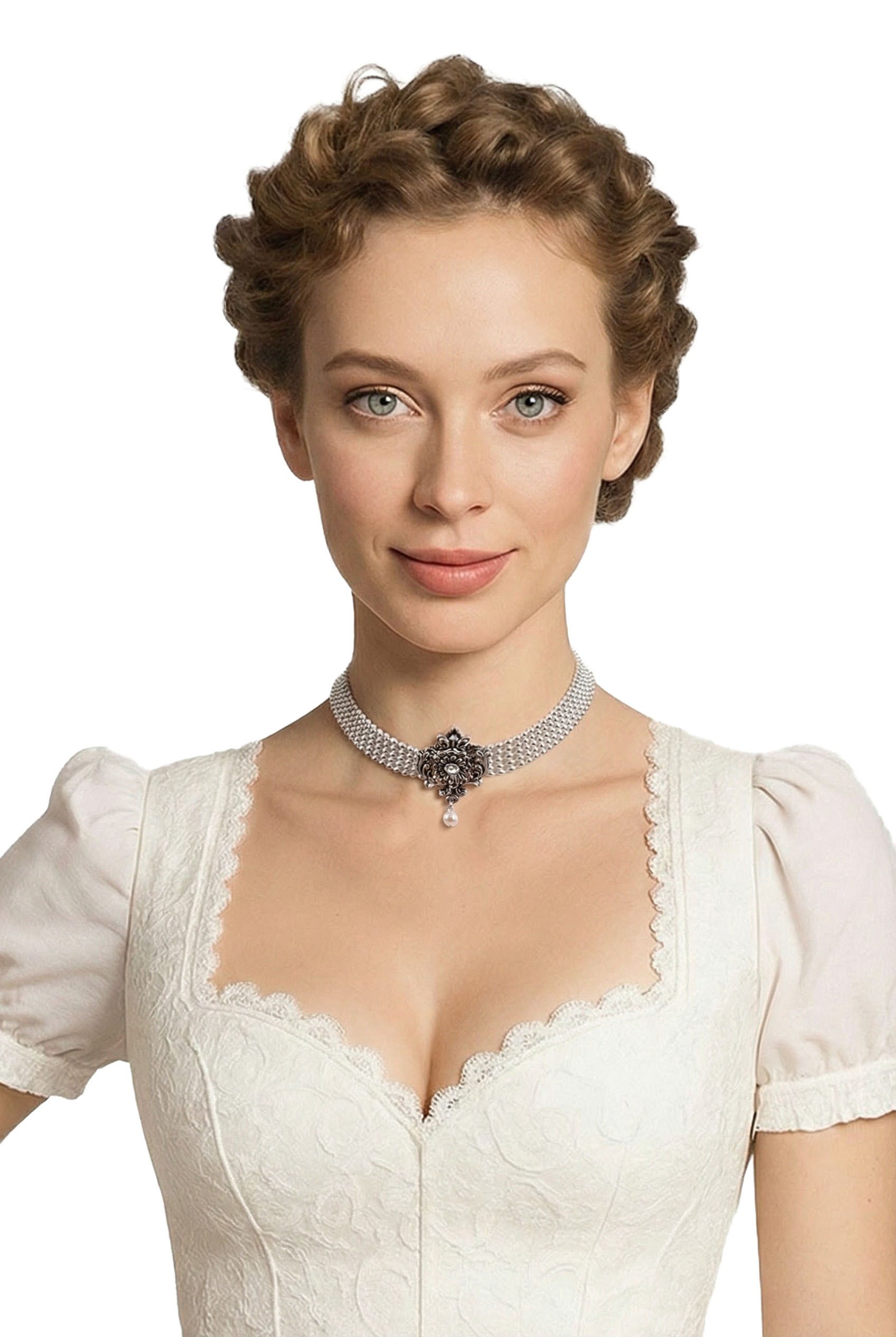 Moschen-Bayern Collier Trachtenschmuck Dirndlkette Kropfband Kropfkette Trachtenkette Silber, "echt versilbert"