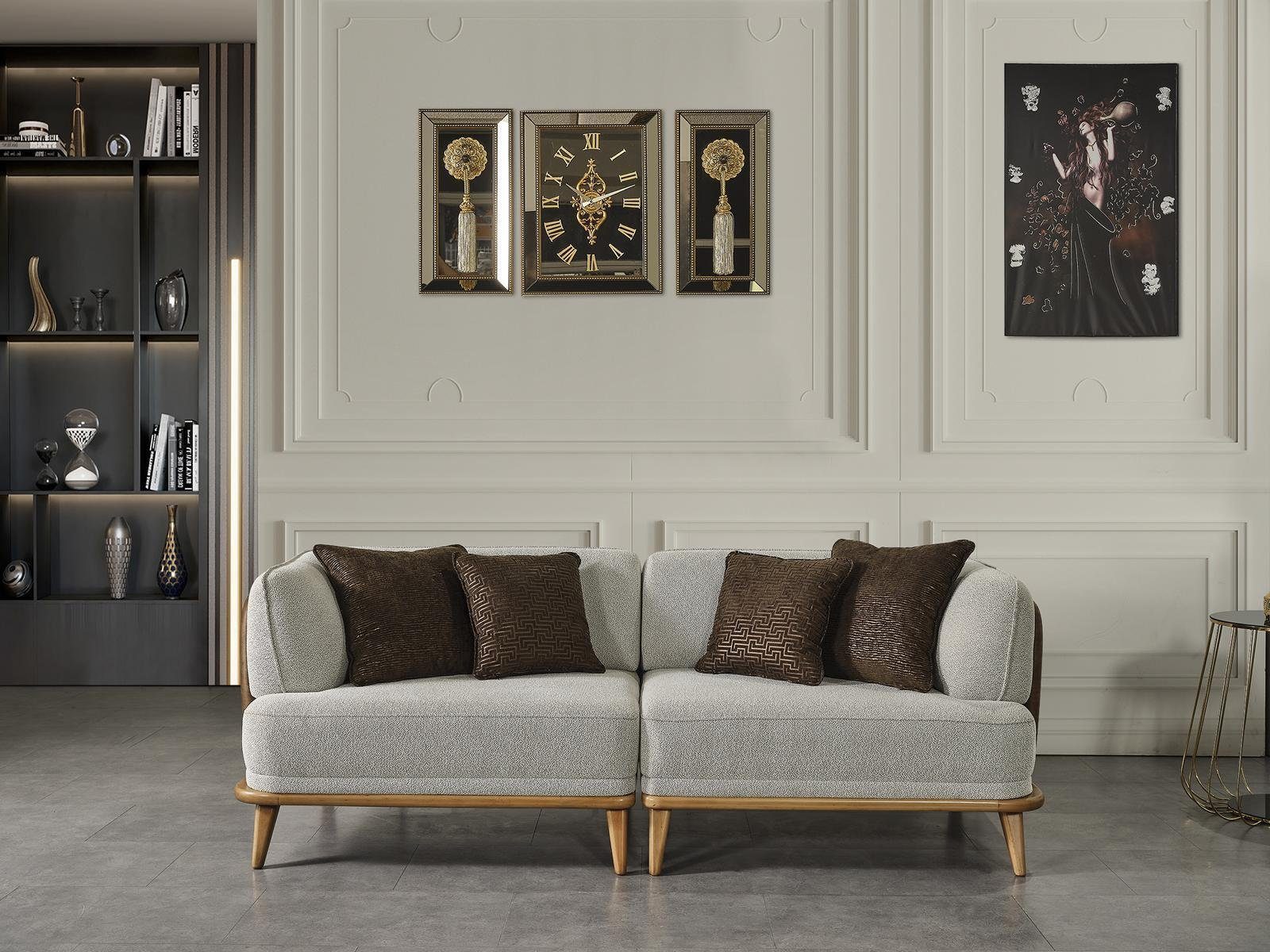 JVmoebel Sofa Sofa 3 Sitzer Grau Elegantes Modern Luxus Design Holz Möbel, Made in Europa