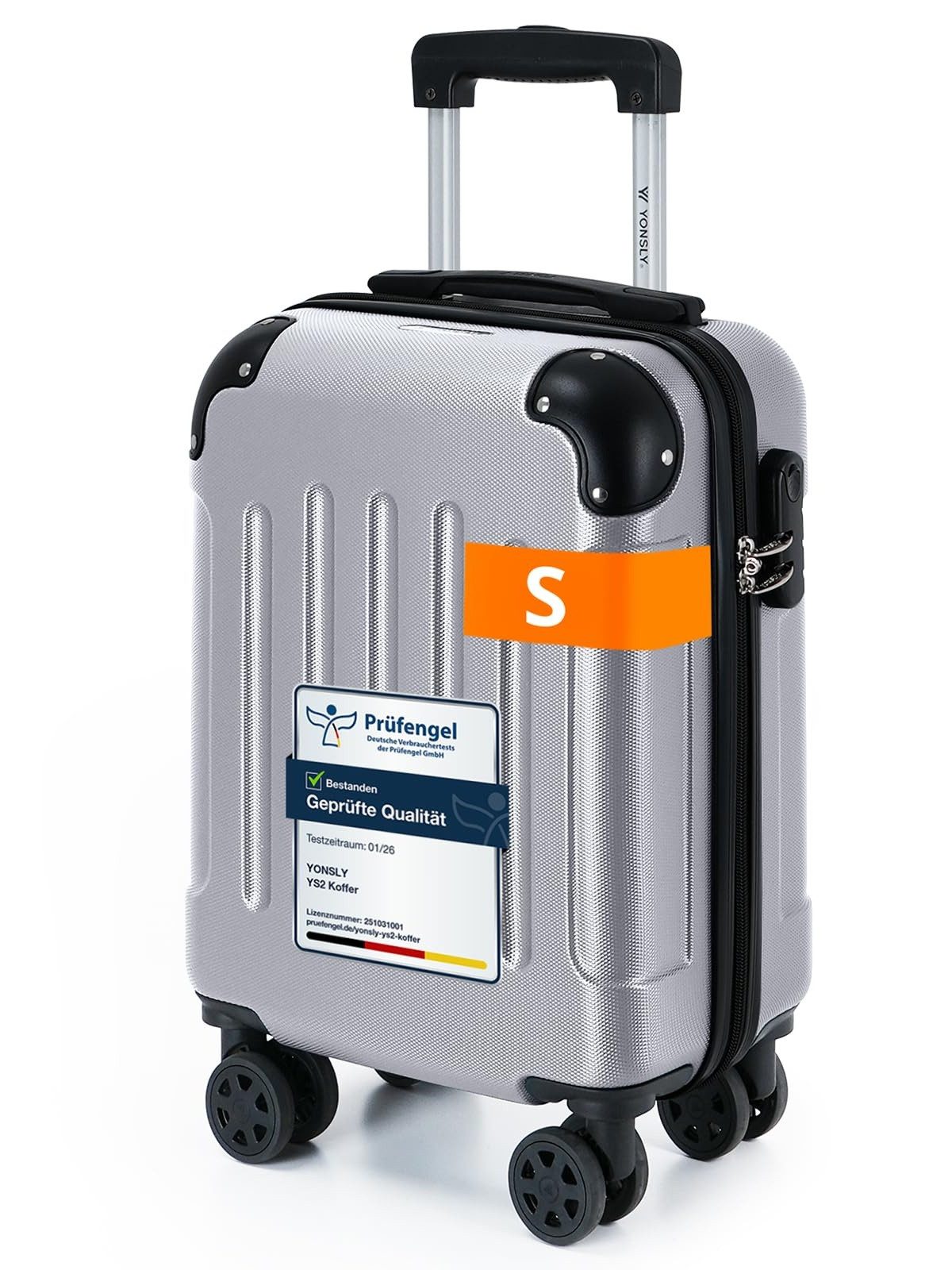 YONSLY Hartschalen-Trolley Hartschalen-Reisekoffer Trolley Rollkoffer in S/M/L/XL Größen, 4 Rollen, mit 360°-Lenkrollen, Zahlenschloss und mehrstufigem Teleskopgriff