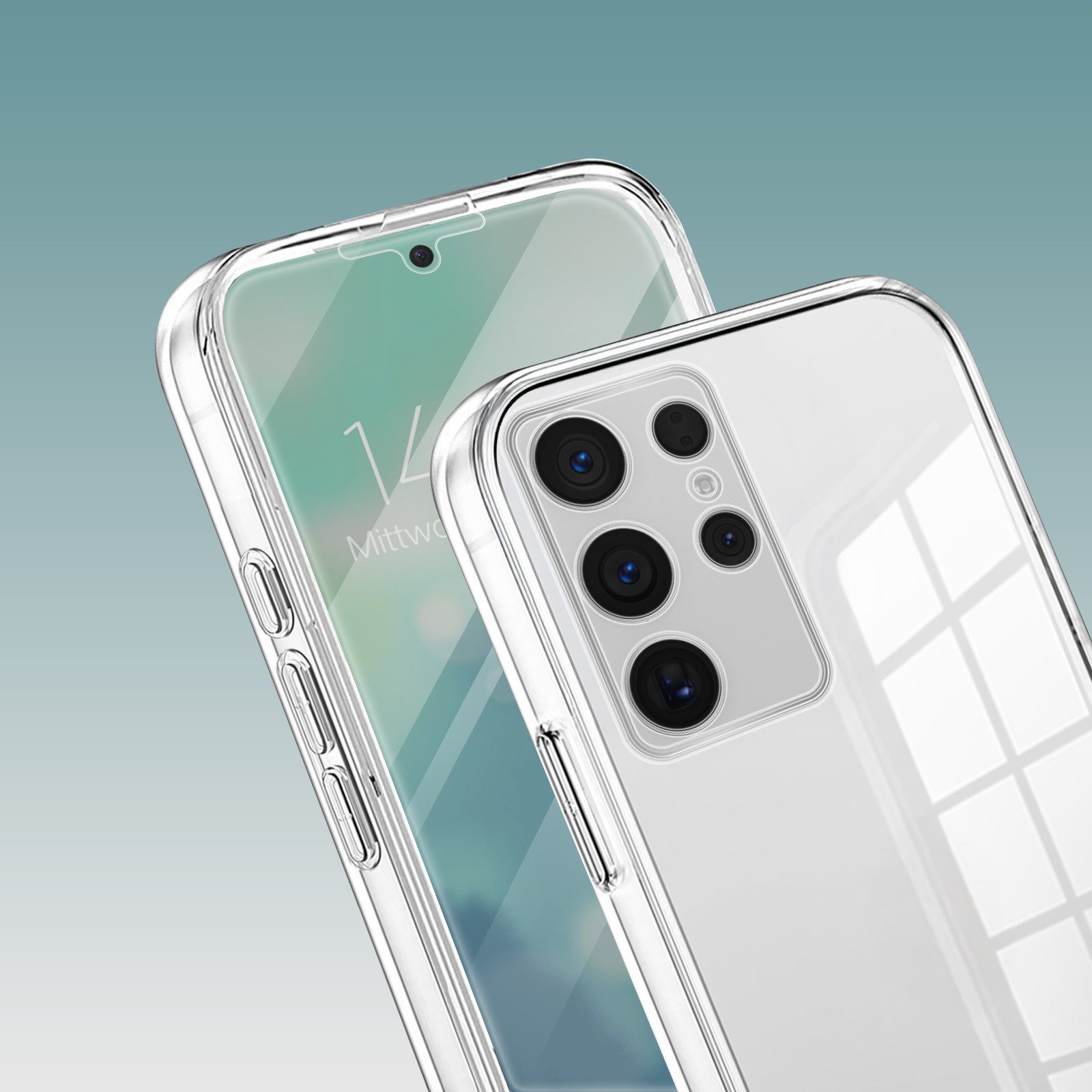 Tec-Expert Handyhülle 360 Grad Hülle für Samsung Galaxy S23 Ultra 6.8 Zoll, 6.8", Rundum Schutz Cover Case Hülle Transparent