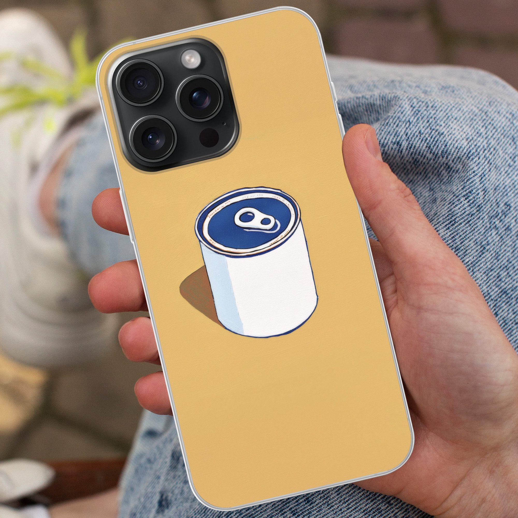 MuchoWow Handyhülle für Apple iPhone 15 Pro Max Dose - Minimalistisch - Blau - Illustratio, Smartphone-Bumper, Print, Handy Schutzhülle Dünn