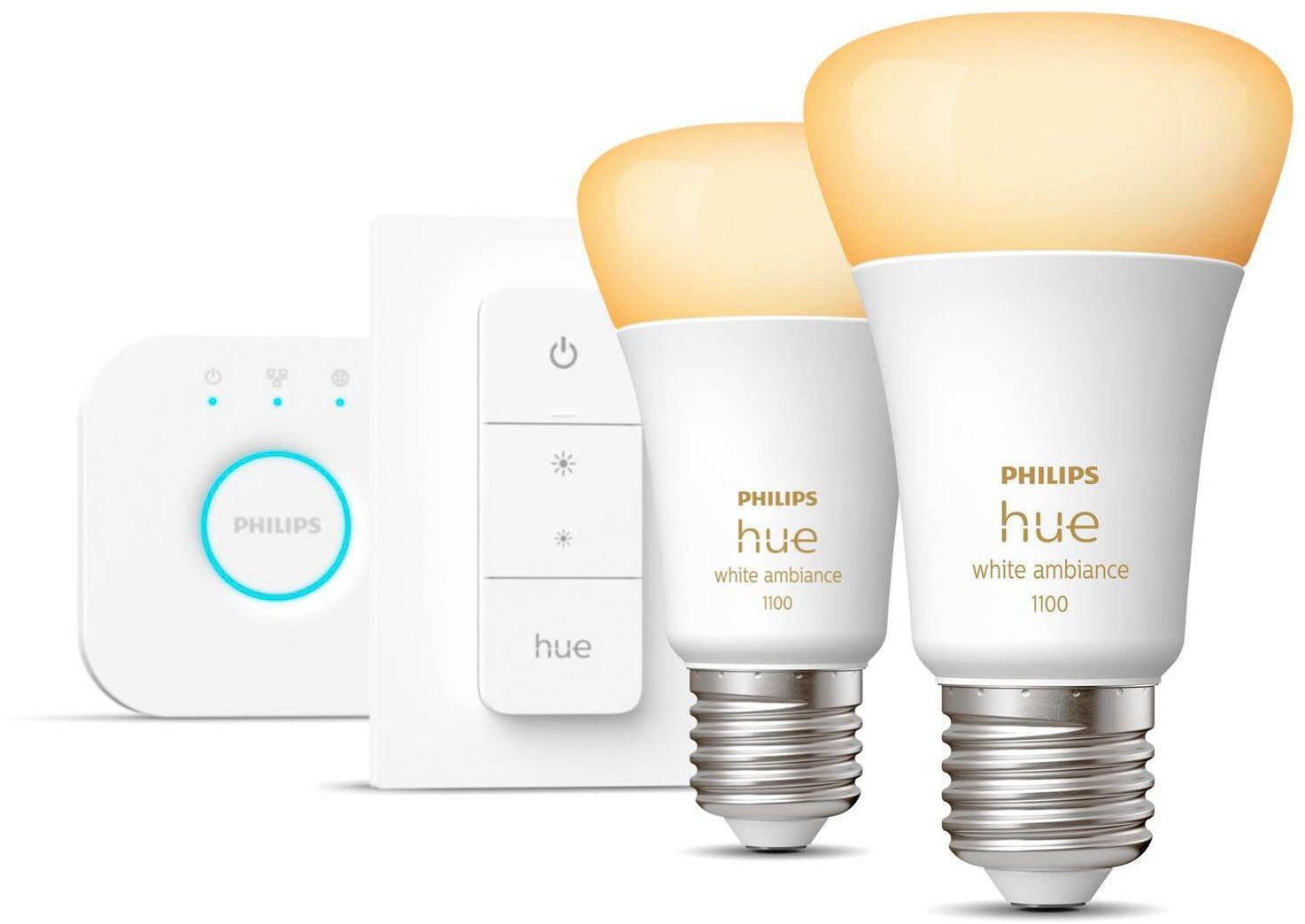 Philips Hue LED-Leuchtmittel White Ambience E27 8W 2er Starter Set mit Dimmschalter, E27, 2 St.