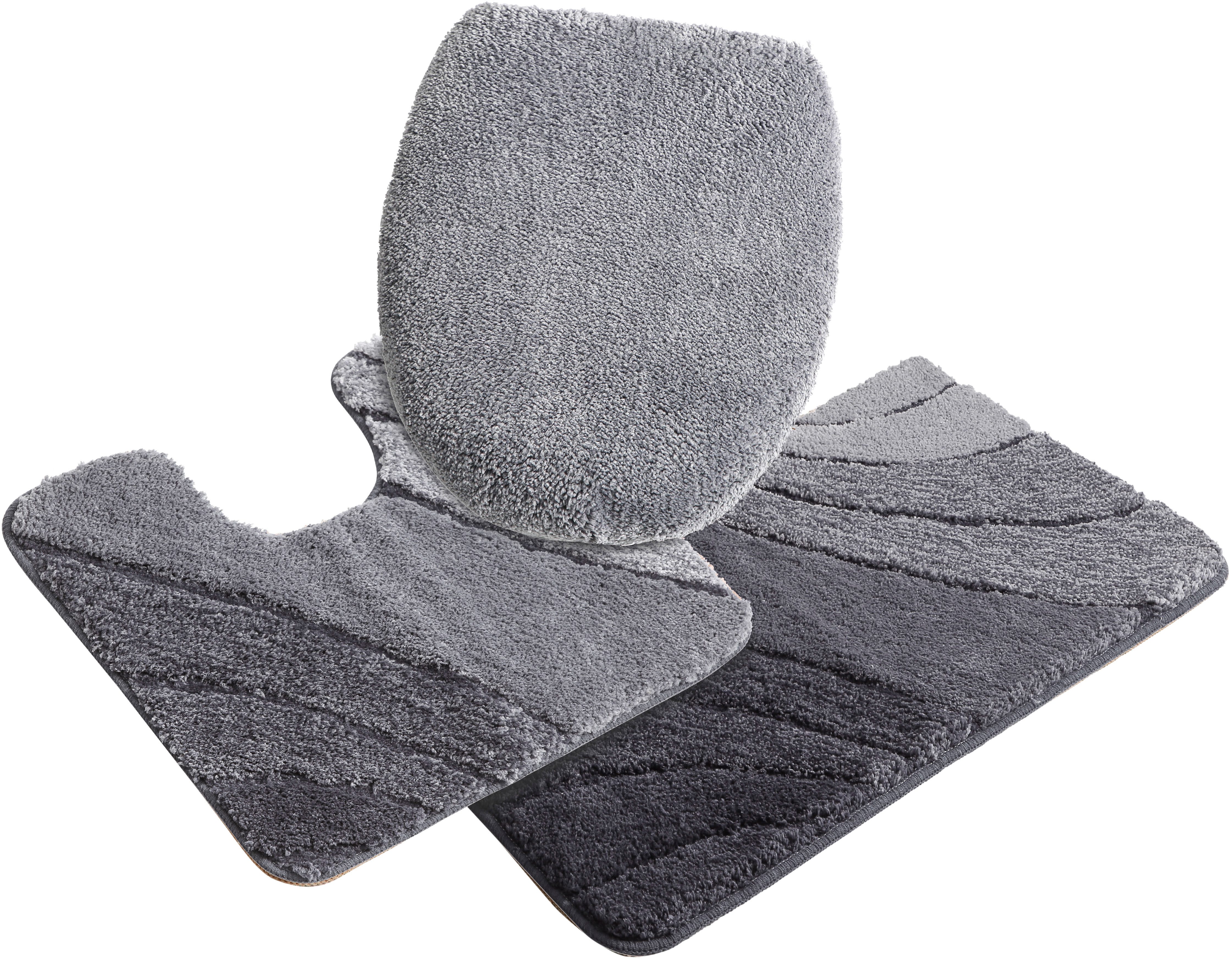 OTTO home Badematte Josie, Badvorleger, Badezimmer Teppich, Höhe 20 mm, rutschhemmend beschichtet, fußbodenheizungsgeeignet, schnell trocknend, strapazierfähig, Polyester, rechteckig, 3-tlg. Stand-WC Set, Badteppich, Badematten, rechteckig, rund & als 3-tlg. Set erhältlich